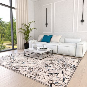 Designteppich Modern Teppich für Wohnzimmer - Abstrakt Muster, Beige Blau Grau, Mazovia, 80 x 150 cm, Abstrakt, Modern, Höhe 8 mm, Kurzflor - niedrige Florhöhe