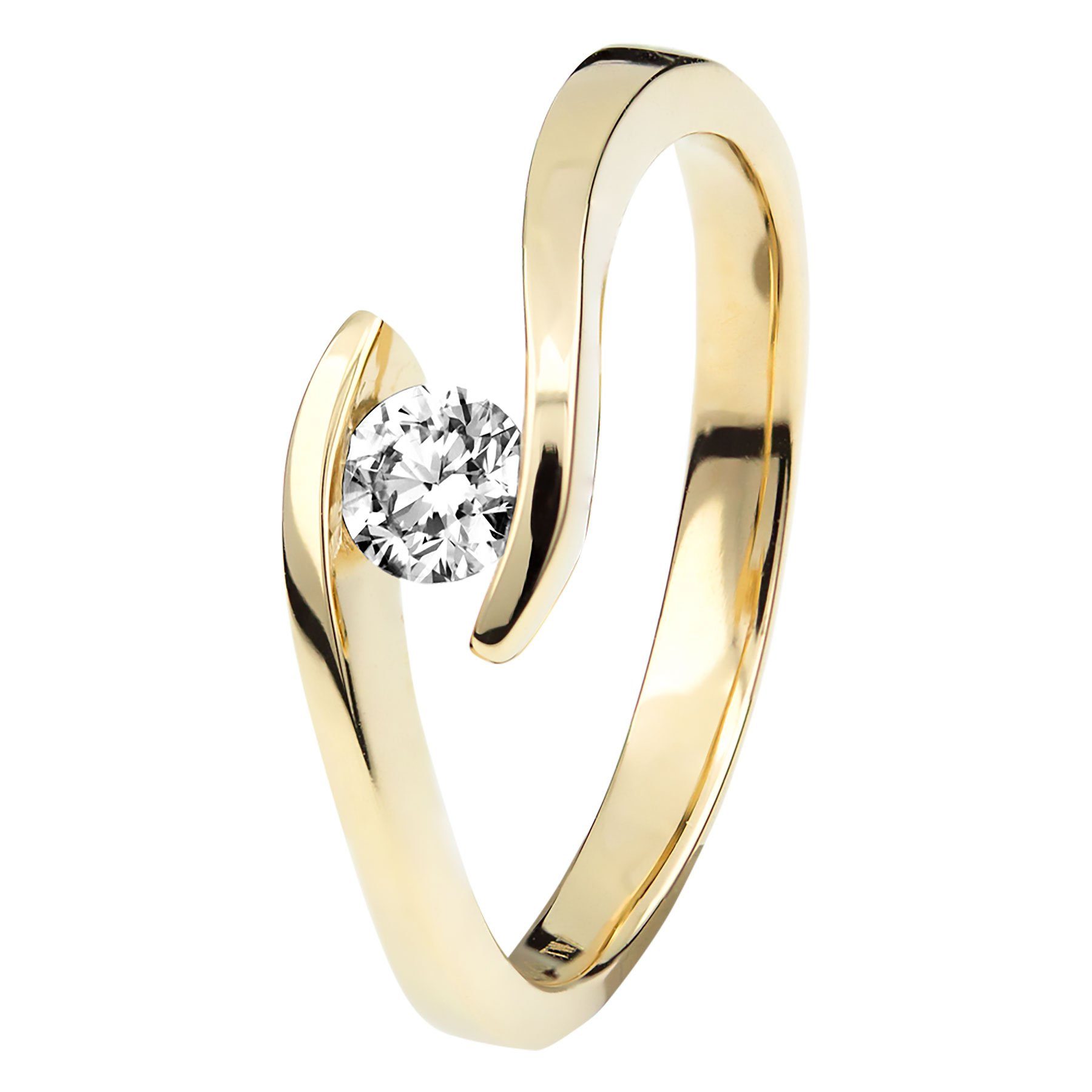 Herren Schmuck Stella-Jewellery Verlobungsring 585er Gelbgold Spannring mit Diamant Gr. 54 (inkl. Etui), mit Brillant 0,05ct. - 