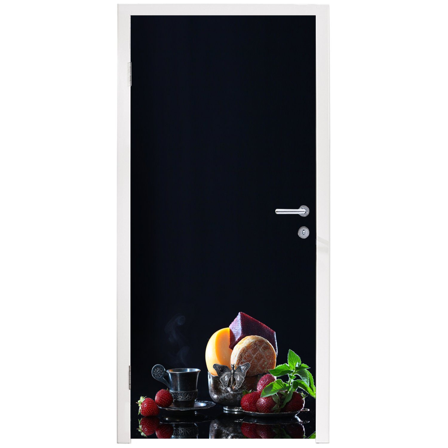 Matt, Stilleben, - Tür, - für cm 75x205 Türtapete (1 Obst St), - Rustikal bedruckt, Türaufkleber, MuchoWow Tisch - Fototapete Käse