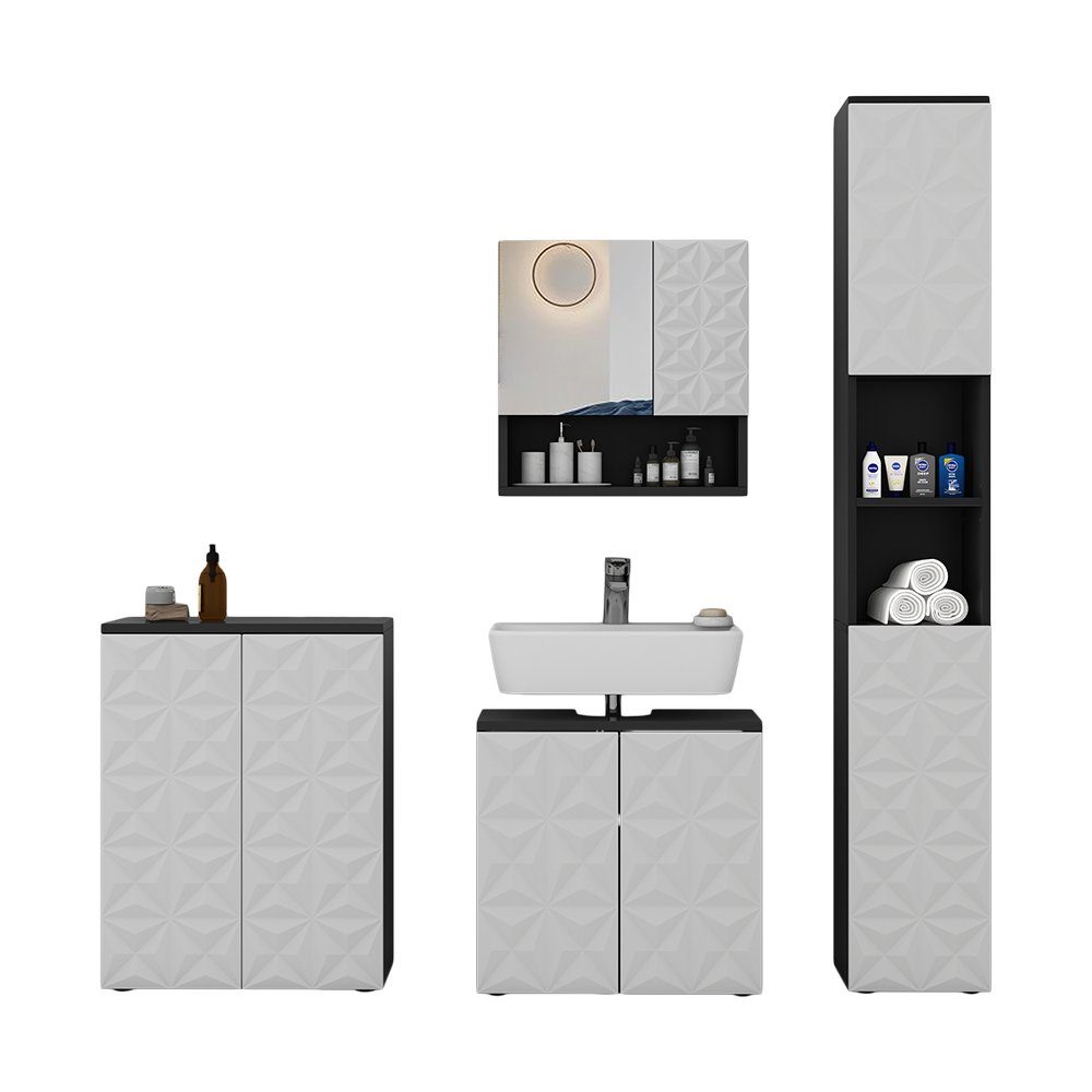 Vicco Badmöbel-Set Edge, Schwarz/Weiß, 4 Teile, günstig online kaufen