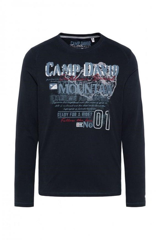 CAMP DAVID Longsleeve mit Used Print und Stickereien