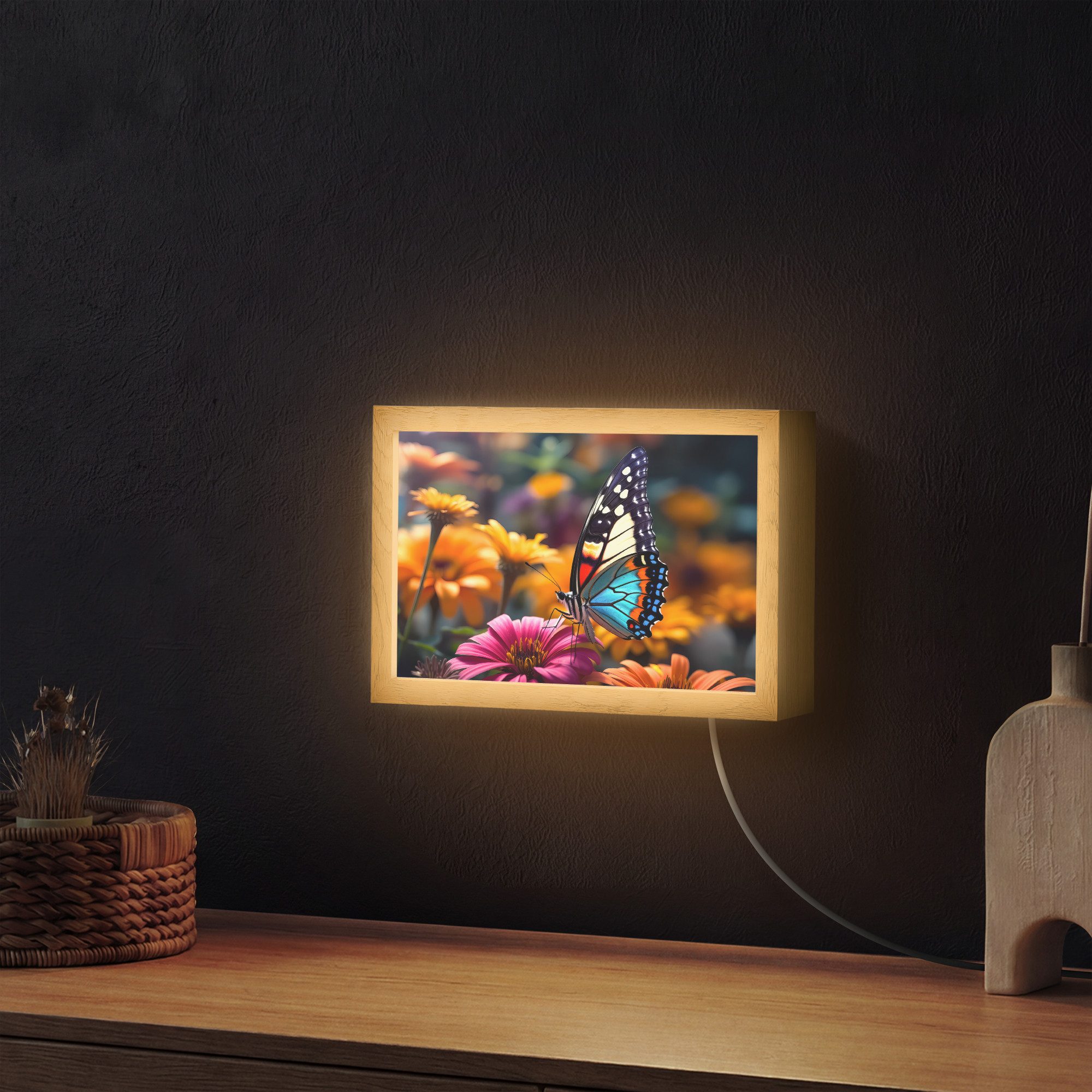 OnlyWow Wandleuchte Lightbox Schmetterling - Tier - Bunt - Blumen - Natur, Dimmbar, Farbwechsel, LED, Warmweiß, Kaltweiß, Neutralweiß Einstellbar, Wandlampe Innen, Dimmbar, mit Kabel, LED, Modern, Schlafzimmer