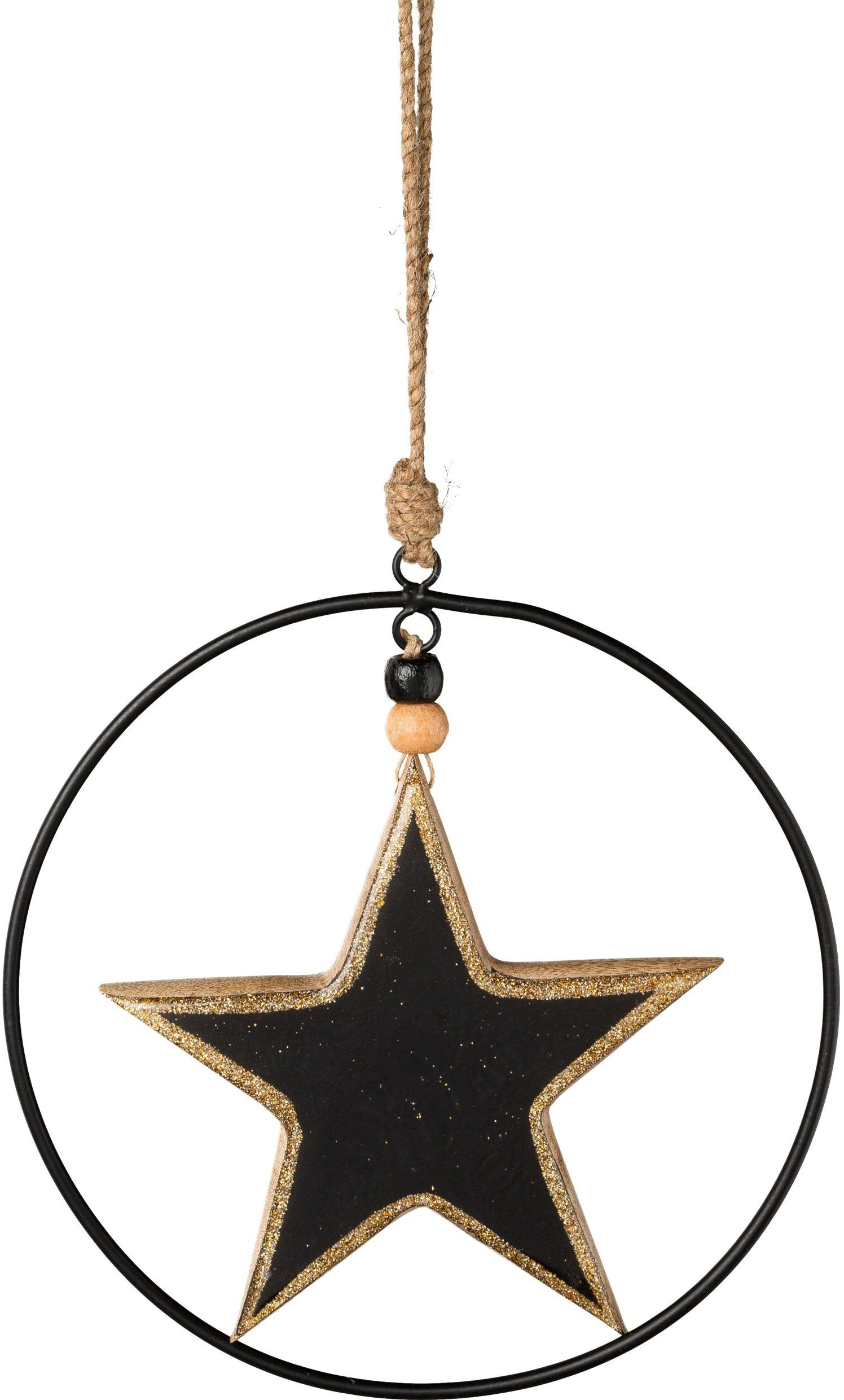 15 cm St., und 2 Weihnachtsdeko, Enamel-Lackierung deco Creativ Durchmesser Weihnachtsstern, mit Stern Metallring, Dekostern