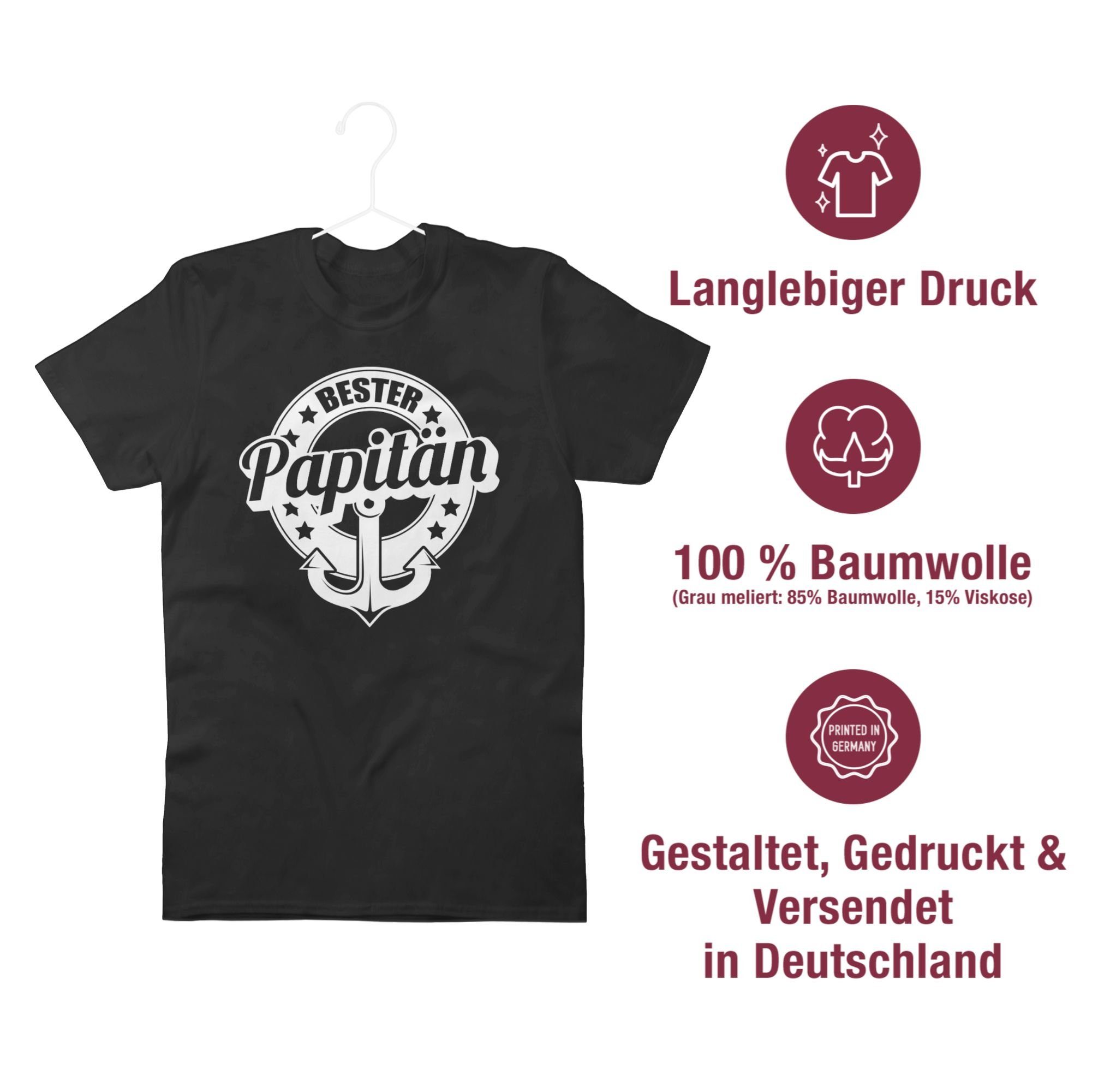 T-Shirt Papitän Papa Shirtracer 2 Geschenk für Vatertag Bester Schwarz