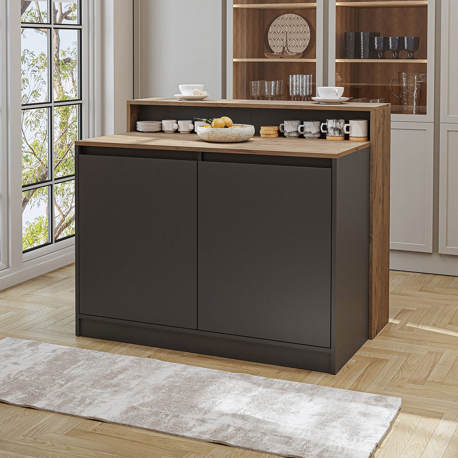 Roomart Kücheninsel Kücheninsel CORTADO 120 cm, Bartisch & Stauraum, 4 Farben, (Bartisch, Kücheninsel), Thekenebene rückseitig, 4-Fach-Unterschrank, Barhocker-kompatibel