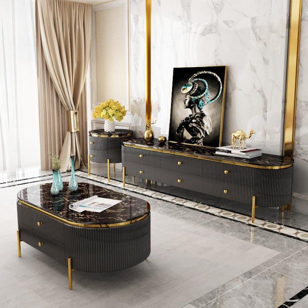 JVmoebel Lowboard Hochglanz Sideboard im RTV Design mit goldenen Elementen (1 St), Made in Europa