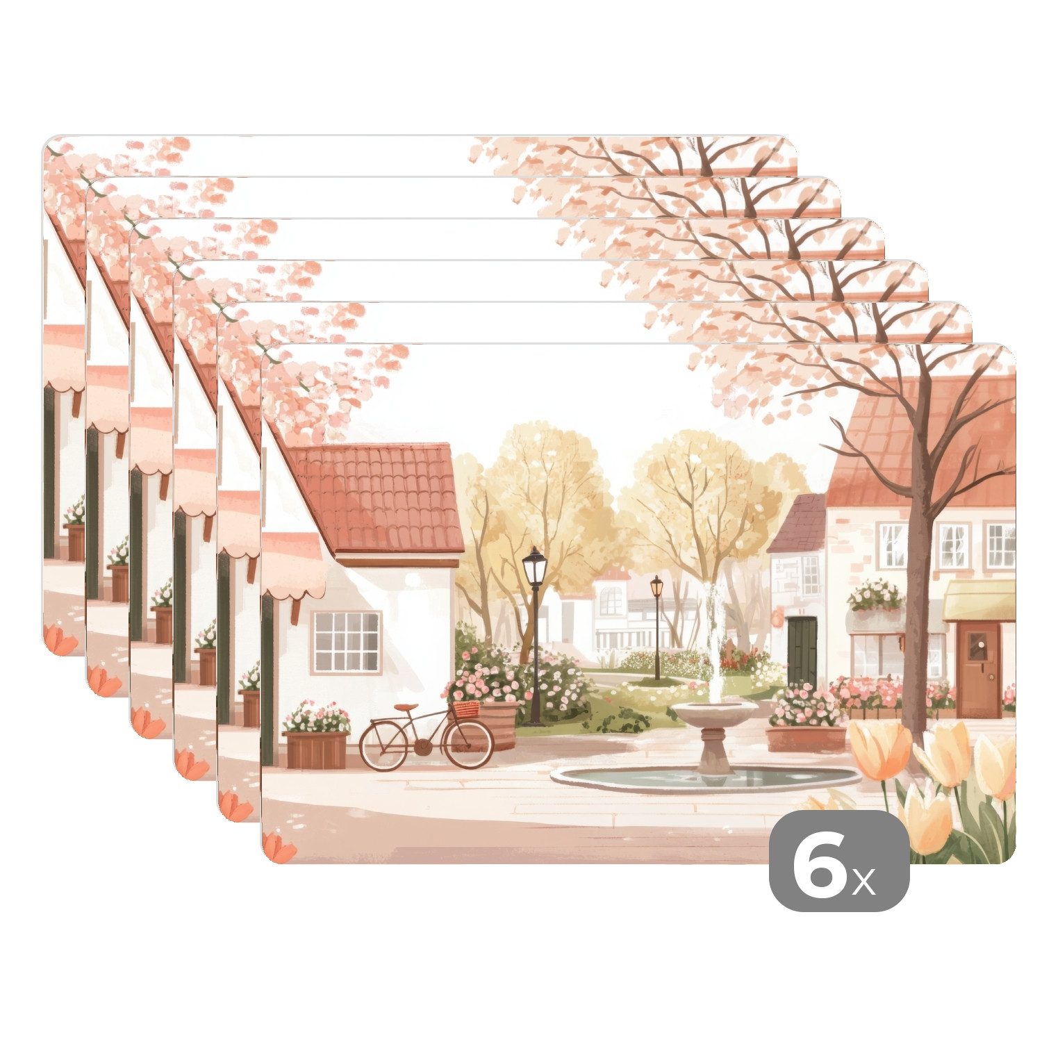 MuchoWow Platzset Dorfplatz - Springbrunnen - günstig online kaufen