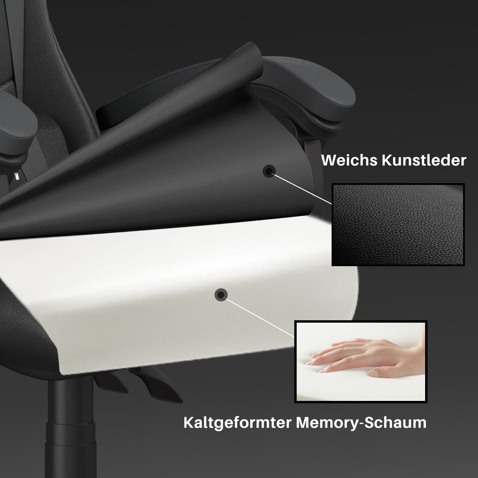 Gywowken Gaming-Stuhl Gaming Stuhl Ergonomisch - Gamer Stühle mit Lendenkissen, Gaming Chair Höhenverstellbar - 90-135° Rückenlehne