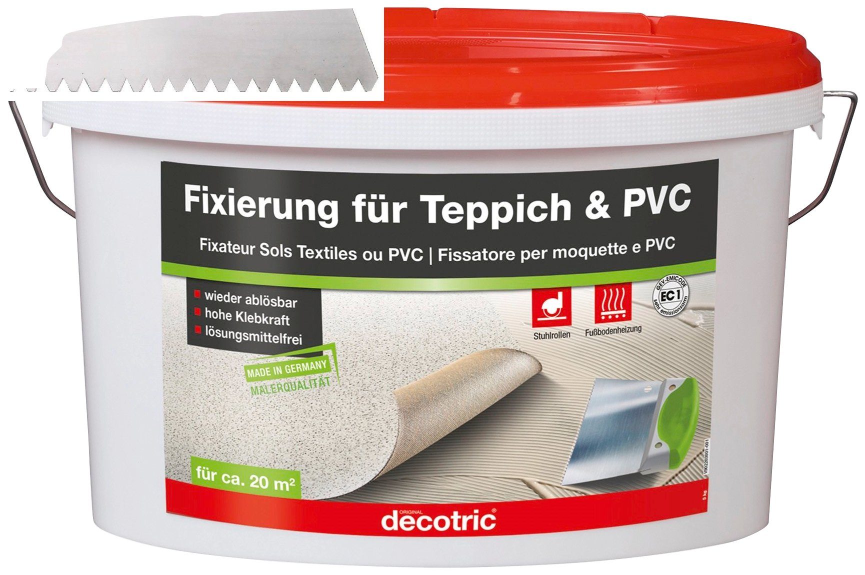 20qm und PVC Fixierung für Teppichboden, Vinyl, Bodenmeister ca. Zahnspachtel, und reicht 5kg für Dispersionskleber (2-tlg),