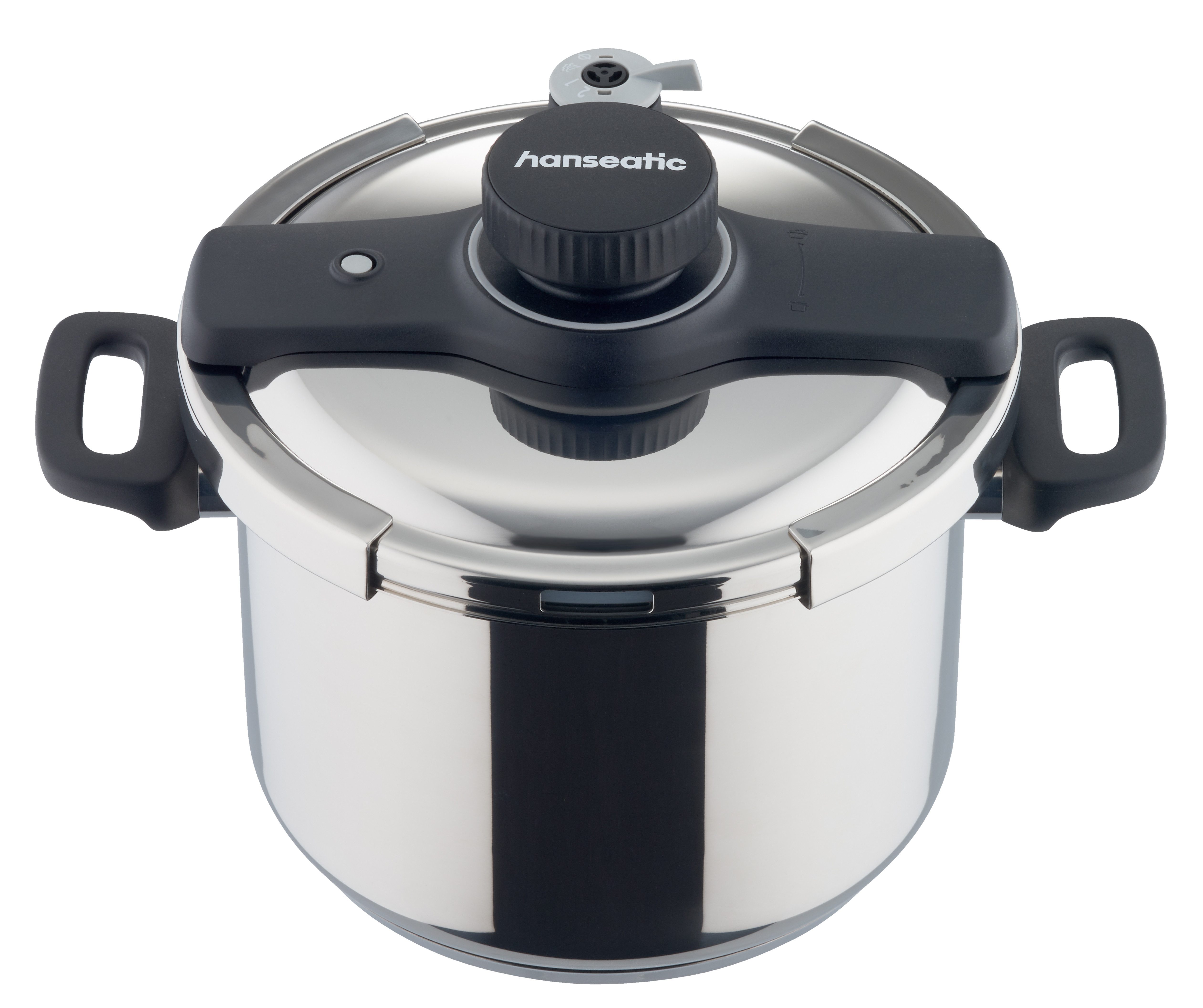 Hanseatic Schnellkochtopf hanseatic, Edelstahl 18/10 (4-tlg), Einhand-Schnellkochtopf mit Dämpfeinsatz und zusätzlichem Glasdeckel