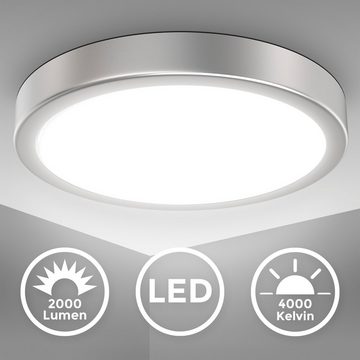 B.K.Licht LED Deckenleuchte BK_DL1519 LED Deckenlampe, Ø28cm, 4000K neutralweißes Licht, LED fest integriert, Neutralweiß, 18 Watt-LED, 2.000Lm, Silberfarbig