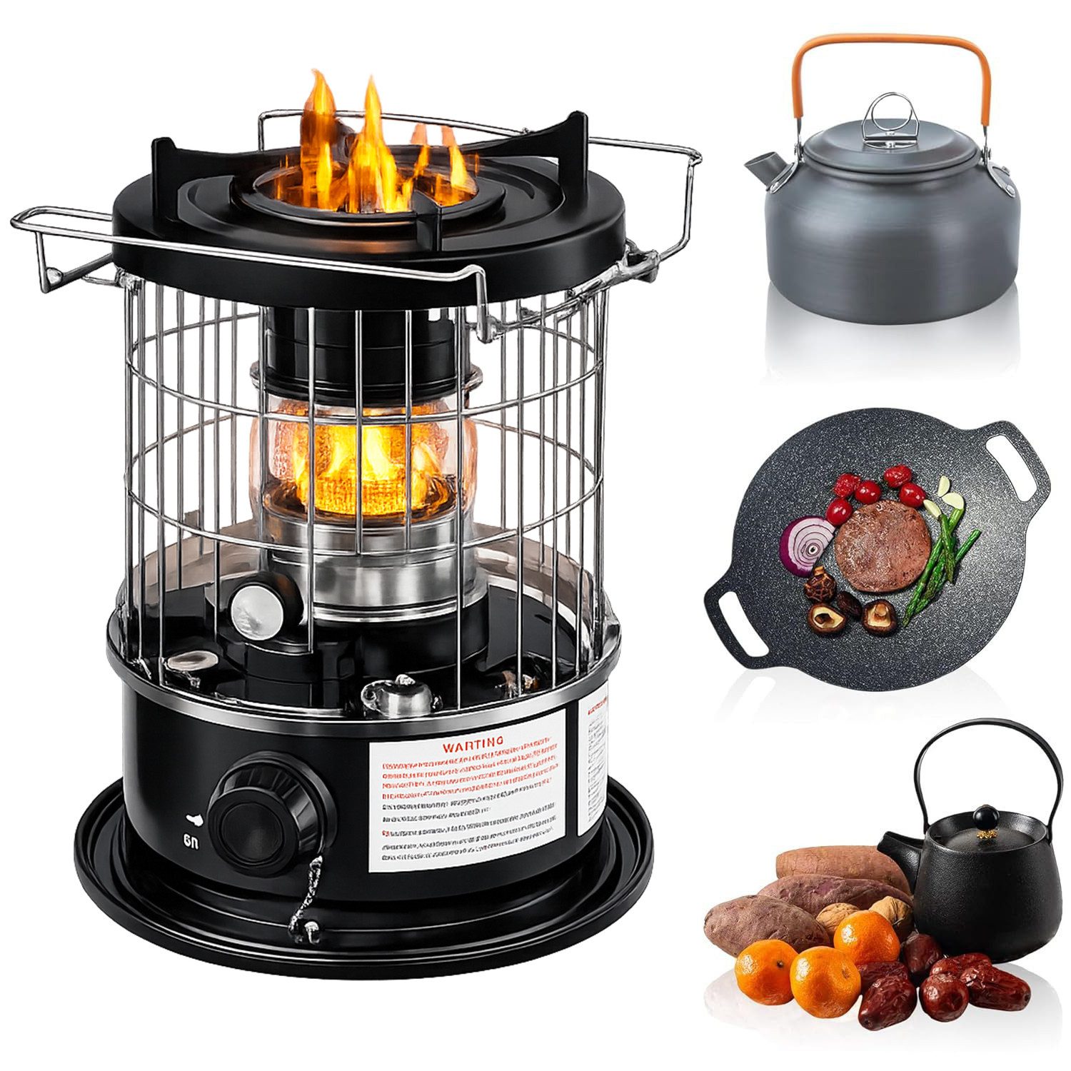 Rhein Beleuchtung Petroleumheizung Petroleumofen 5L 2600W Heizofen Grill BBQ in Schwarz, 2600 W, Outdoor Grill zum Heizen, Kochen & Wasserkochen bis 20 m²