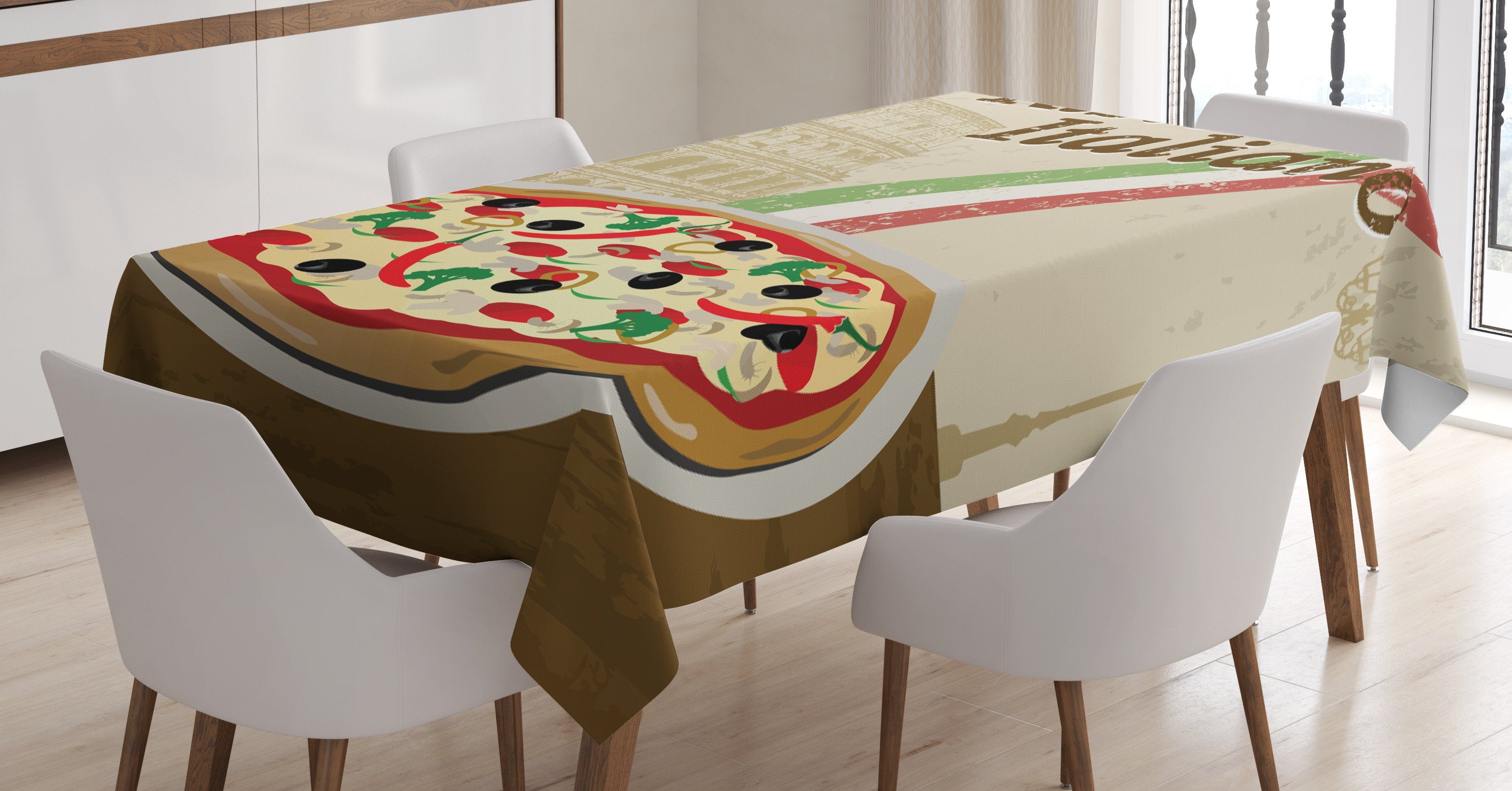 Abakuhaus Tischdecke Farbfest Waschbar Für den Außen Bereich geeignet Klare Farben, Pizza Italienische Küche Colloseum