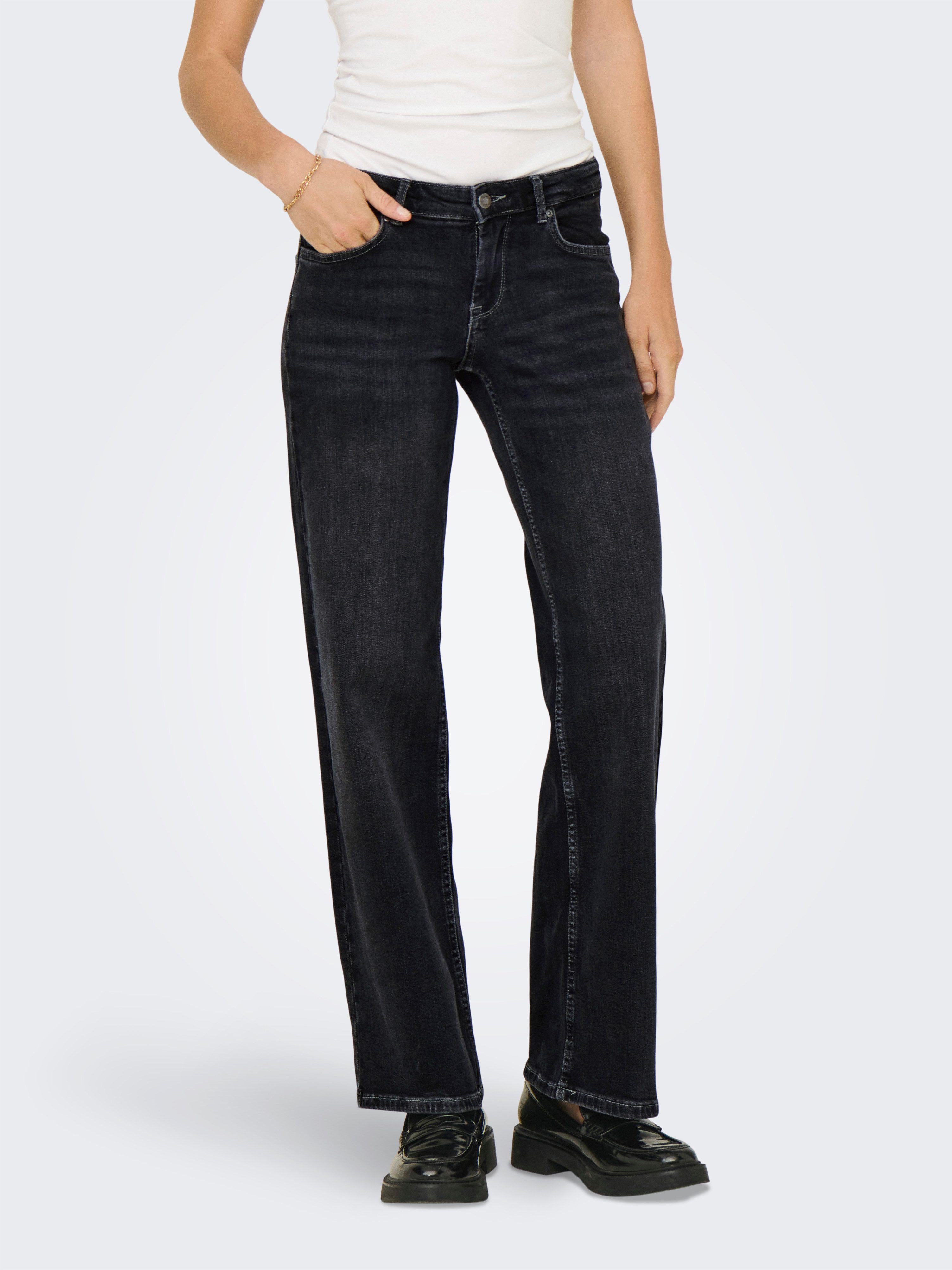 ONLY Straight-Jeans ONLJUDY-O LW WIDE LEG DNM TAI850 NOOS in dunkler Waschung, gerade Form, niedrige Leibhöhe