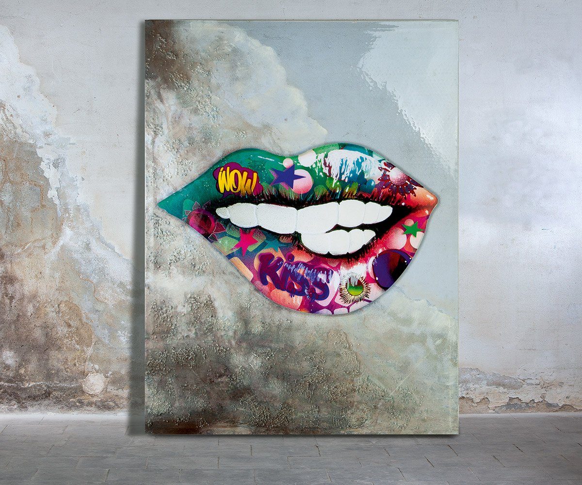 H. GILDE - 120cm Kiss 90cm mehrfarbig Bild Art Street B. Gemälde - GILDE x