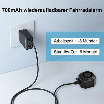 yozhiqu Fahrradalarmanlage,Diebstahlschutz Fahrrad Alarm,USB-wiederaufladbarer Fahrrad-Alarmanlage (Fahrradalarm mit Fernbedienung, elektrisch,110 dB laut und wasserdicht)