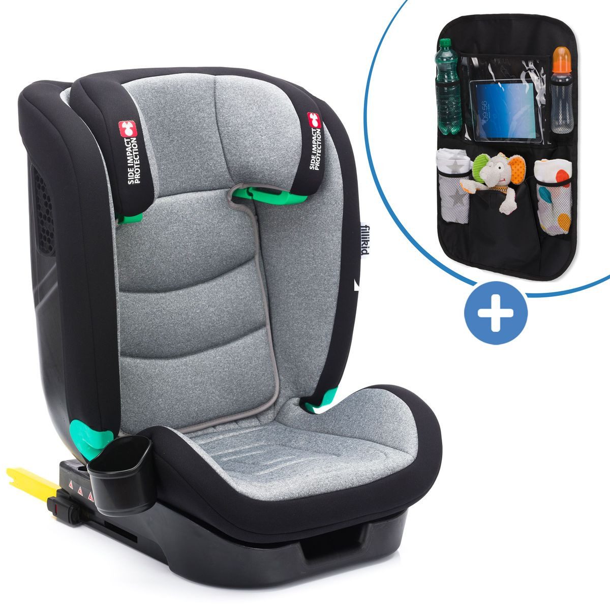 Fillikid Autokindersitz Elli Pro - Grau, Kindersitz ab 3 Jahre-12 Jahre / 100 cm-150 cm mit Isofix & Sitztasche