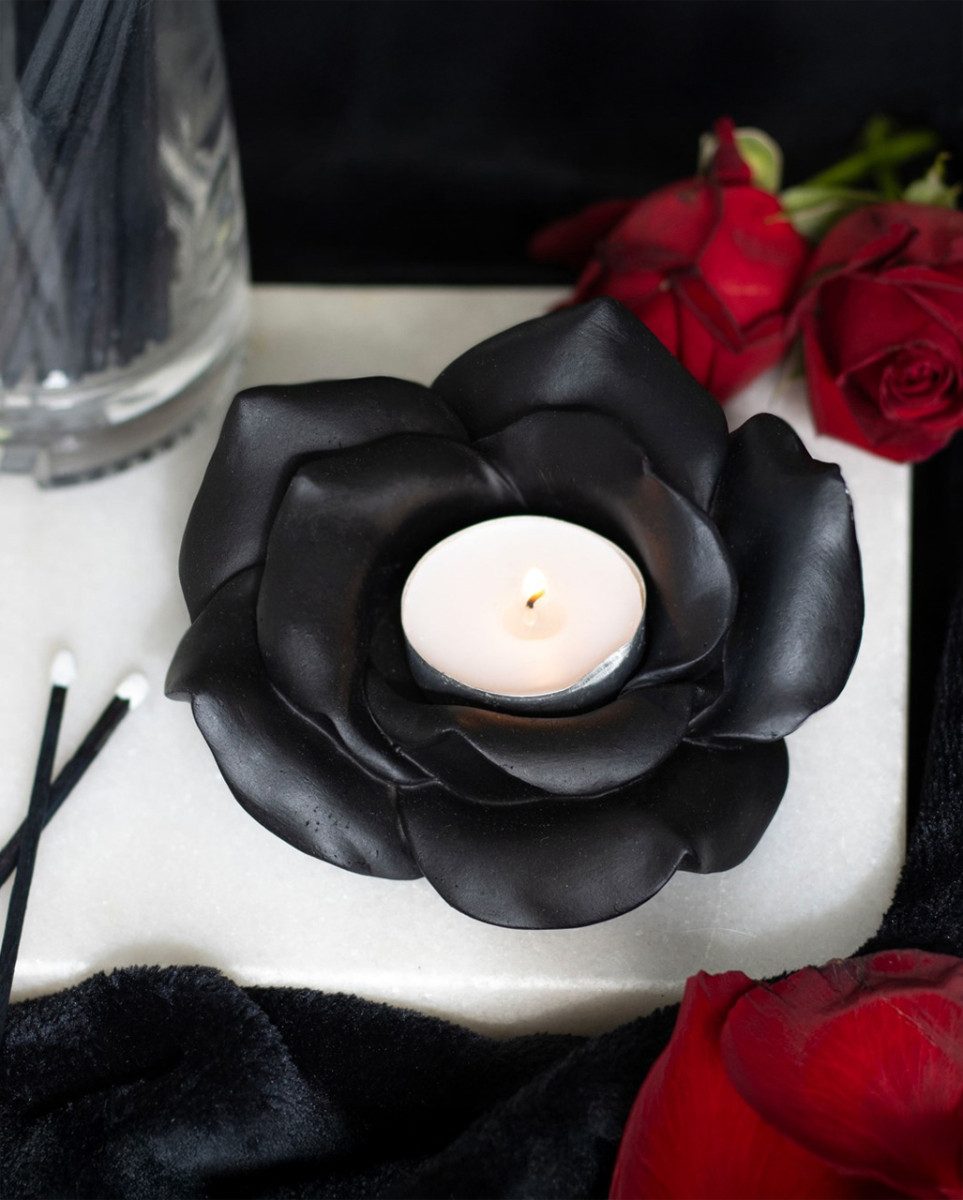 Horror-Shop Dekofigur Schwarze Gothic Rose Teelichhalter 11cm günstig online kaufen