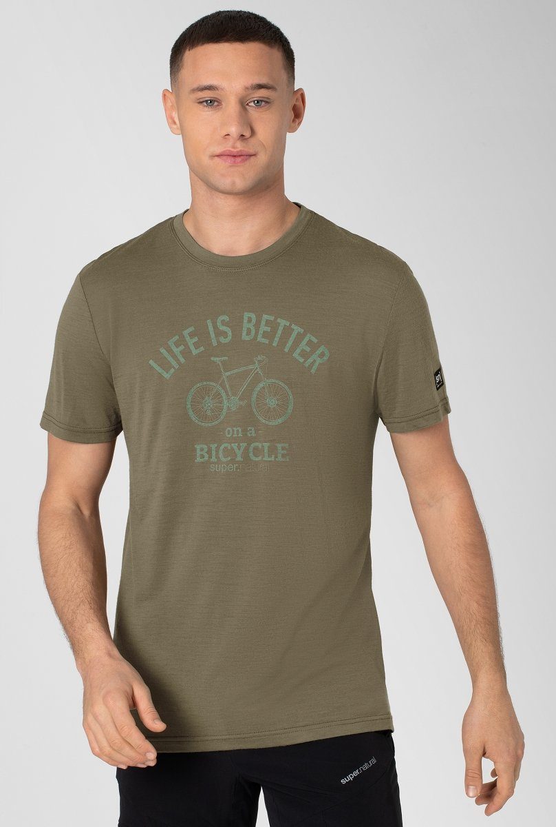 SUPER.NATURAL T-Shirt für Herren aus Merino M BETTER BIKE TEE mit coolem Fahrrad Motiv