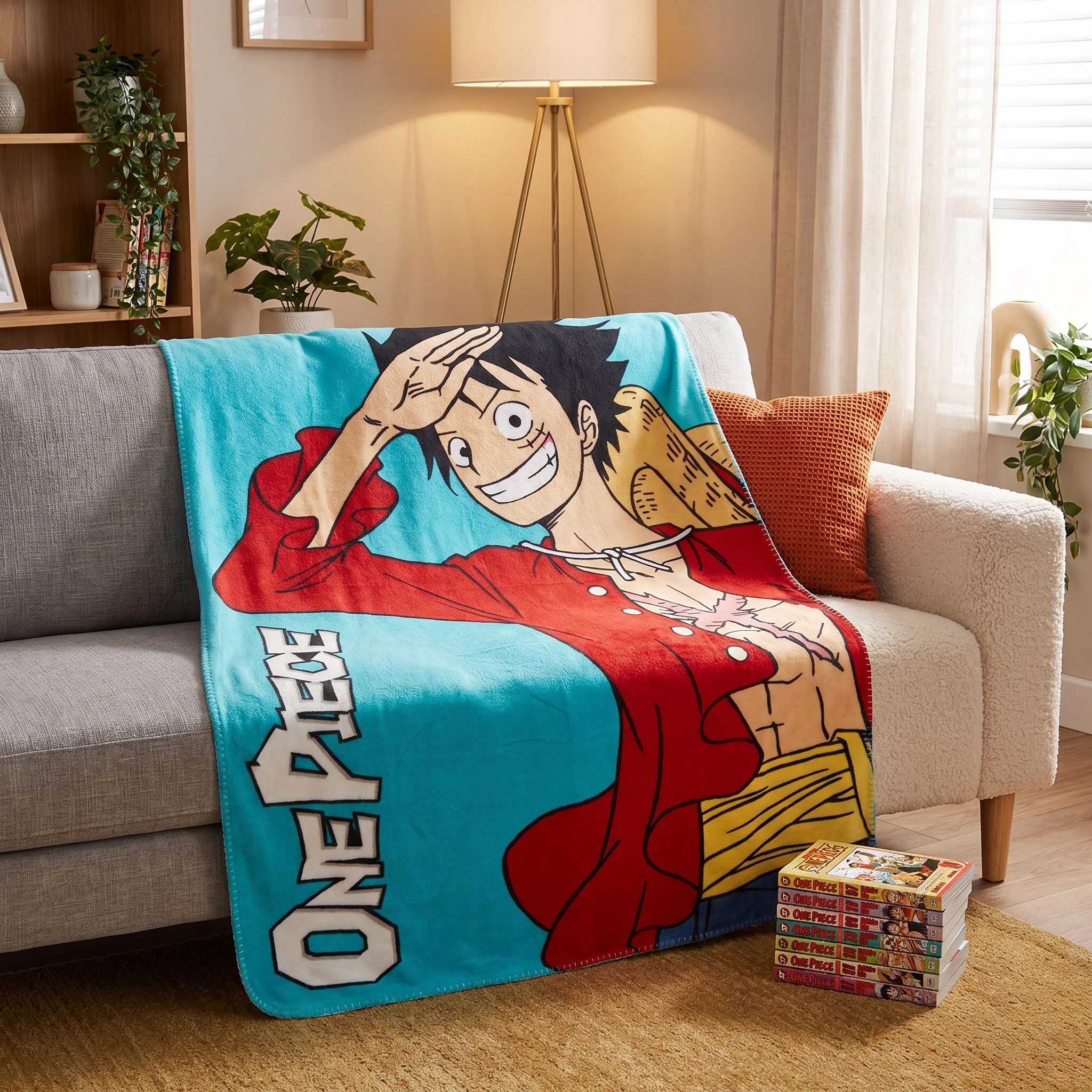 Wohndecke Anime One Piece Luffy Kinder Fleecedecke leichte Kuscheldecke, One Piece Anime, Gr. 100 x 140 cm