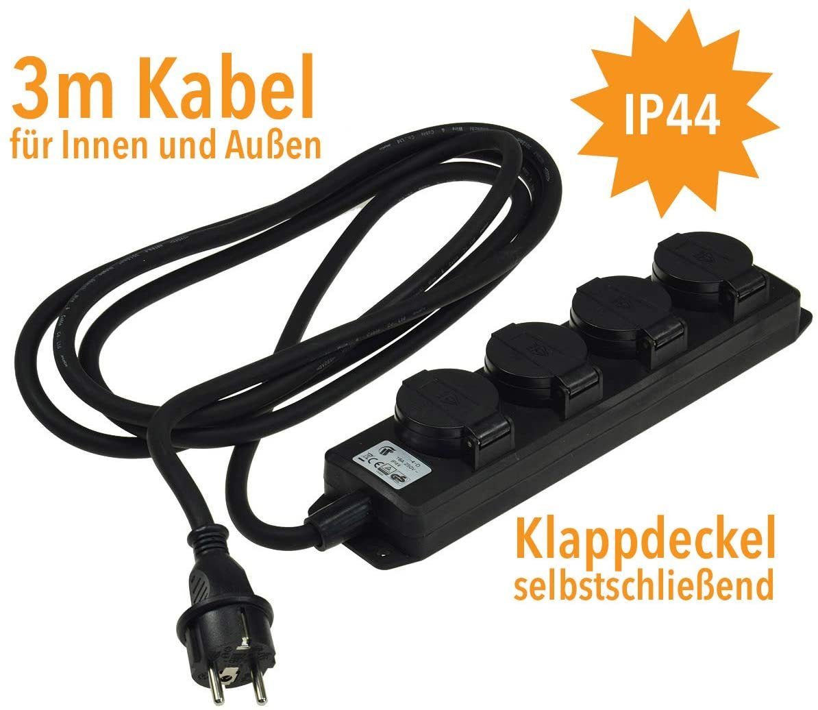 und IP44 3m 4-fach ChiliTec Außen Kabel Innen Steckdosenleiste Gartensteckdose für ChiliTec