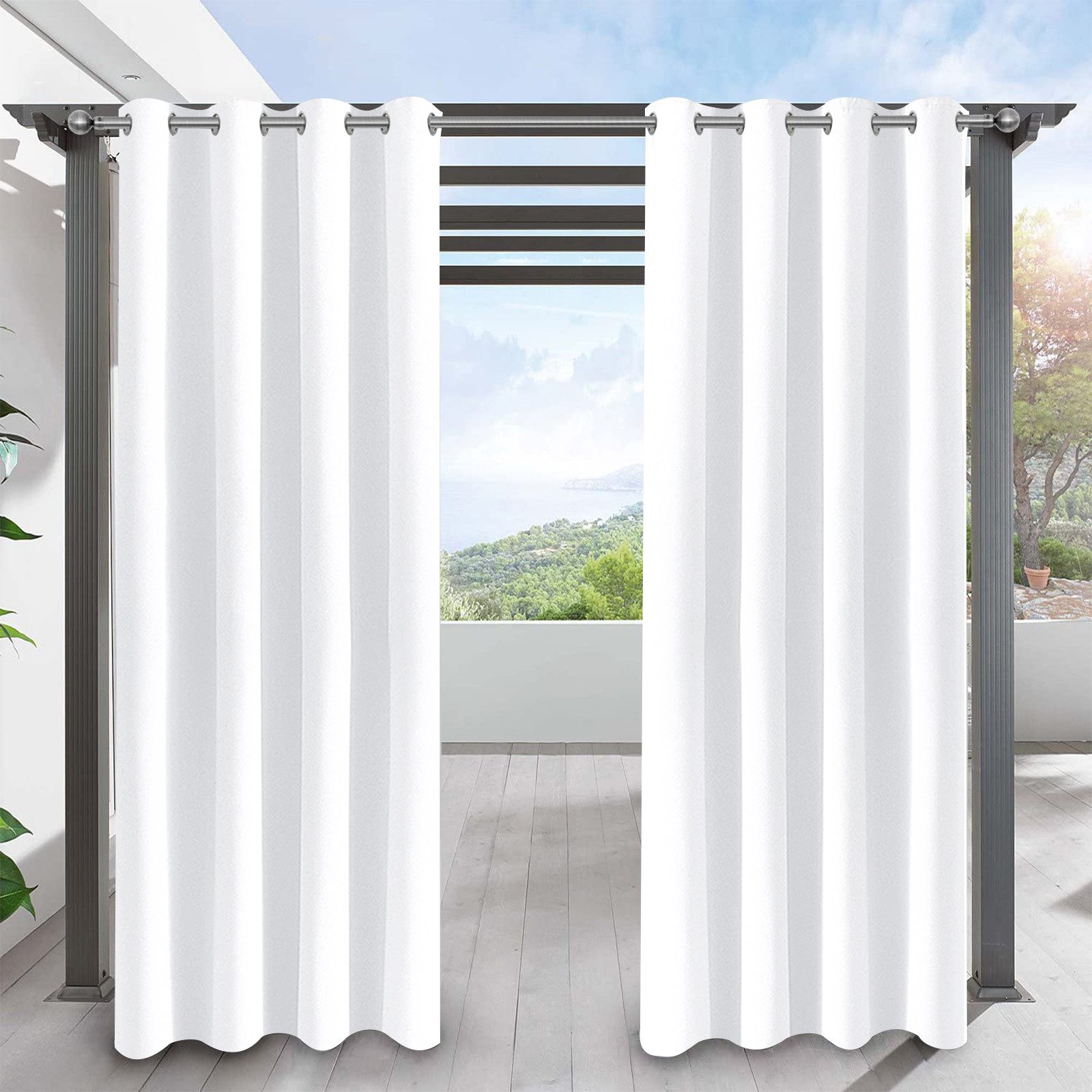 LMaxhome Outdoorvorhang Outdoor Vorhang wetterfest mit Ösen, Sichtschutz & Wärmeschutz (2 St), 132 cm breit, wasserabweisend, für Terrasse, Balkon & Pavillon