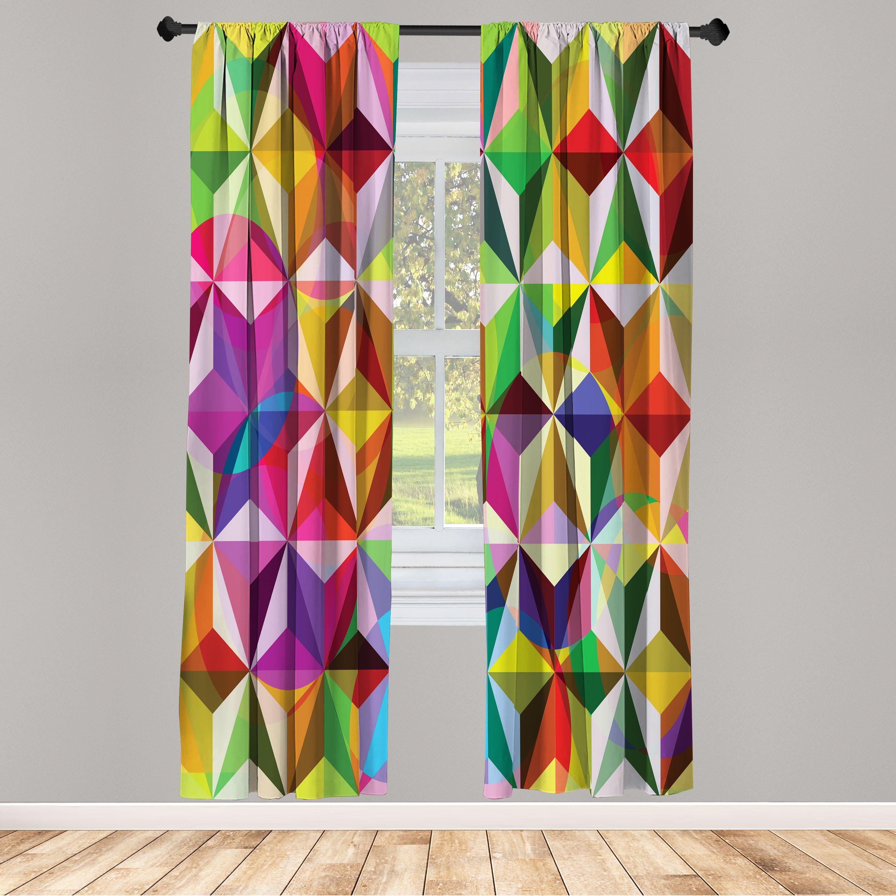 Gardine Vorhang für Wohnzimmer Schlafzimmer Sechziger-Regenbogen-Würfel Microfaser, Dekor, Geometrisch Abakuhaus