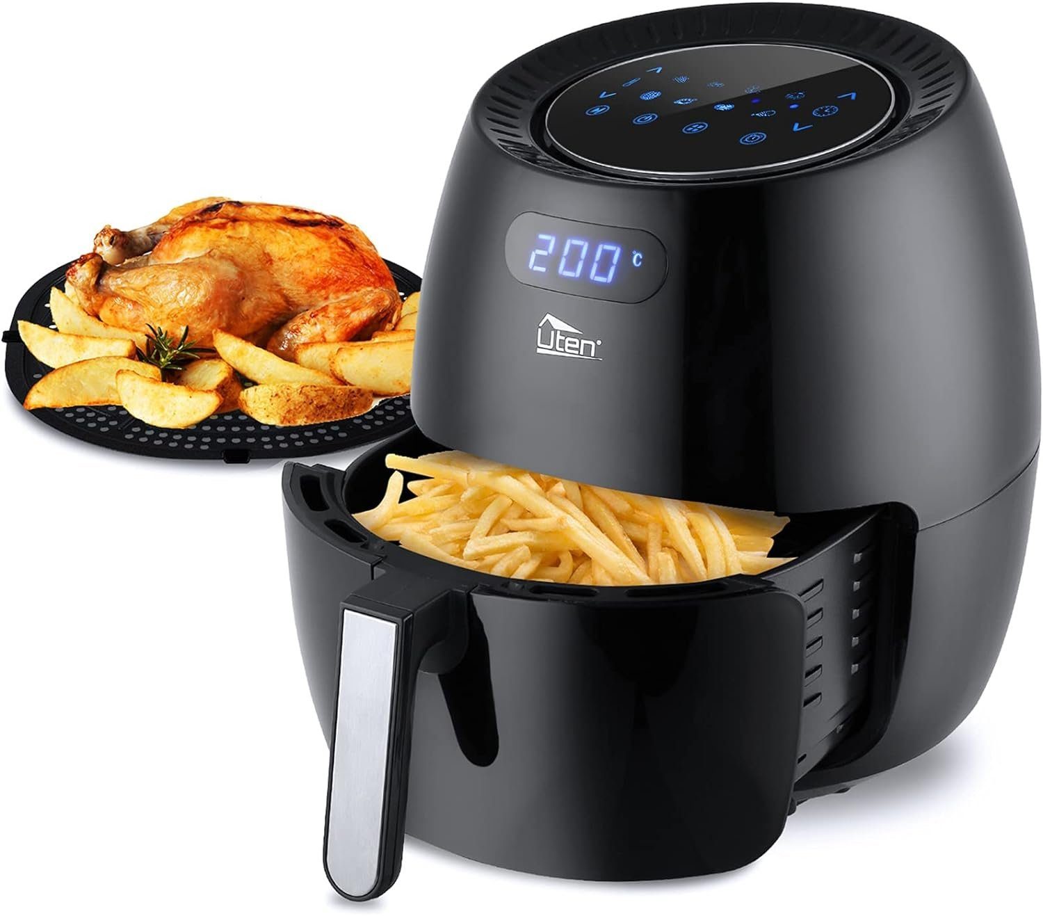 Uten Heißluftfritteuse XXL Heissluftfriteuse mit digital LED-Touchscreen, 1800,00 W, 8 Programme,COOL TOUCH-Griff, Sicherheit & Effizienz 360°-Zirkulation