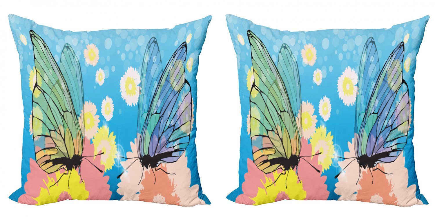 Kissenbezüge Modern Accent Doppelseitiger Digitaldruck, Abakuhaus (2 Stück), angel Wings Schmetterlinge auf Blumen