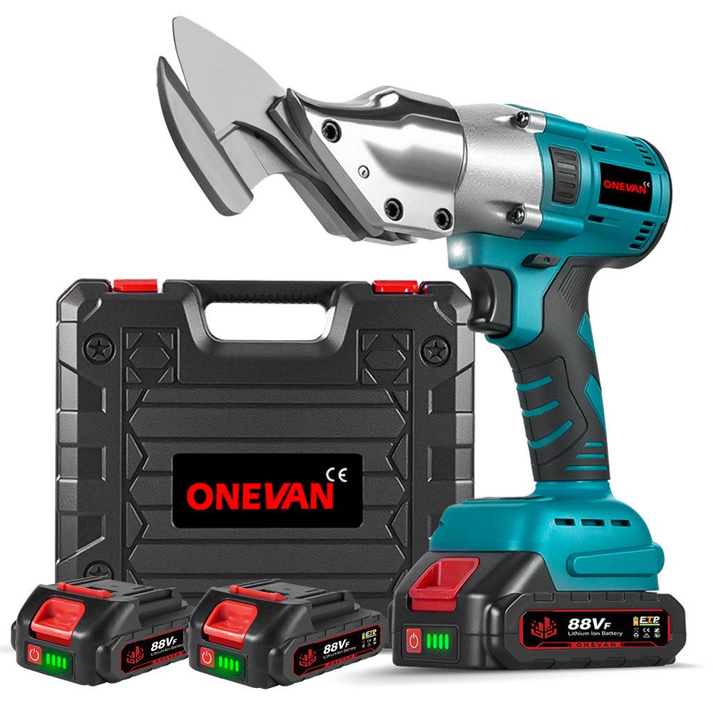 ONEVAN Akku-Blechschere Akku-Metallschere Bürstenlose Elektro Metallschere mit 2 x Akkus, 400 in W, Akku Schere für Bleche, PVC, Aluminium