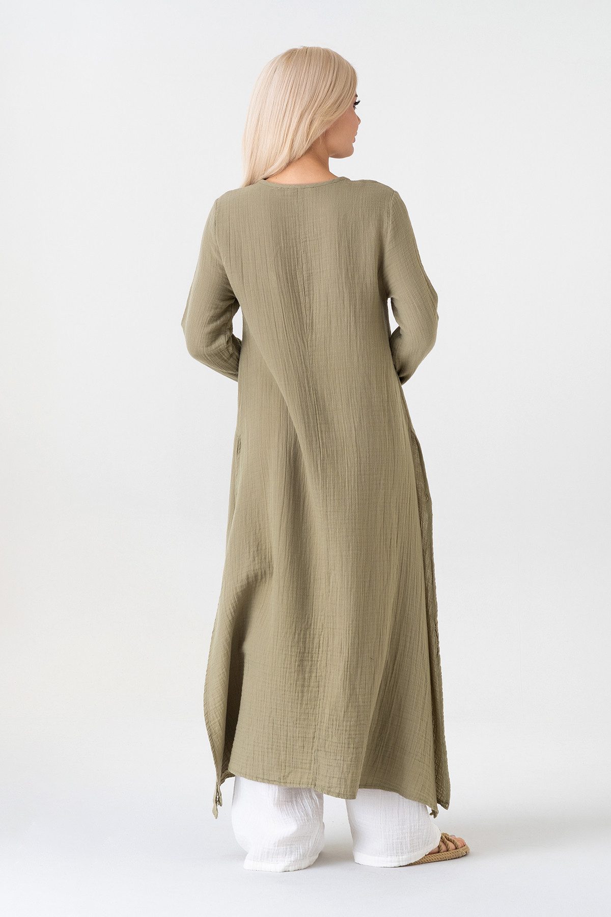 WENOR Longtunika Musselin 100 % Baumwolle 125 cm, Seitenschlitze, Modest Fashion 34–50 – Bild 5 von 5
