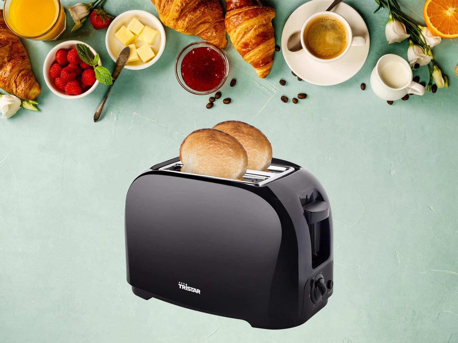 Tristar Toaster, 2 kurze Schlitze, für Toastbrot, 800 W, Doppelschlitz 2 Scheiben Toastmaschine Mini Toster & Brötchenaufsatz