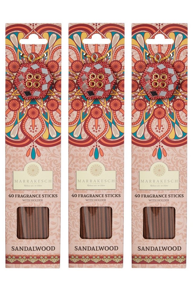 Marrakesch Orient & Mediterran Interior Räucherstäbchen 3er Set Räucherstäbchen Sandelholz aus Naturmaterial, Größe 26 cm (3-St), Handarbeit
