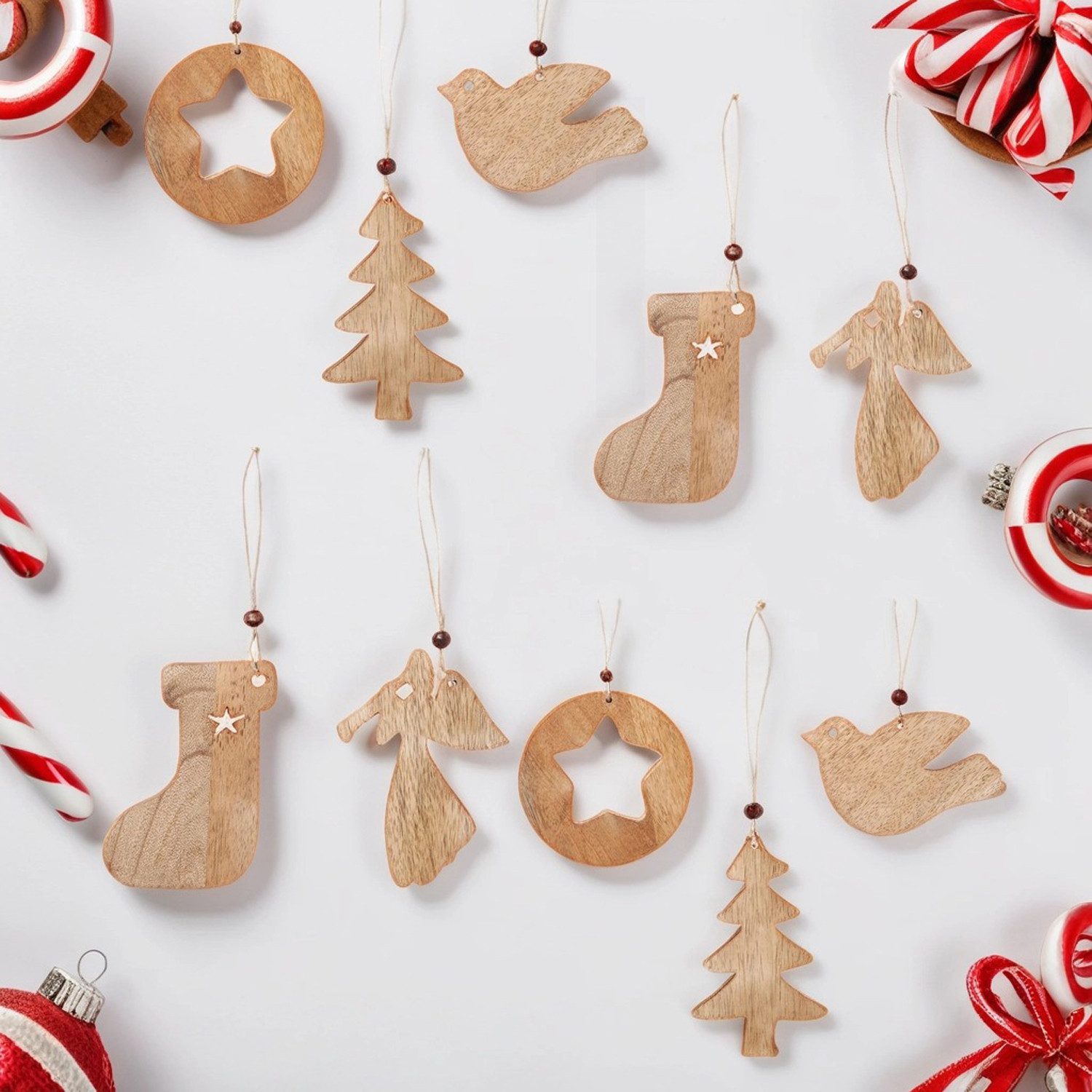 Marrakesch Orient & Mediterran Interior Christbaumschmuck 10er Set Weihnachtsanhänger Weihnachtsdeko aus Holz (10-tlg), Handarbeit