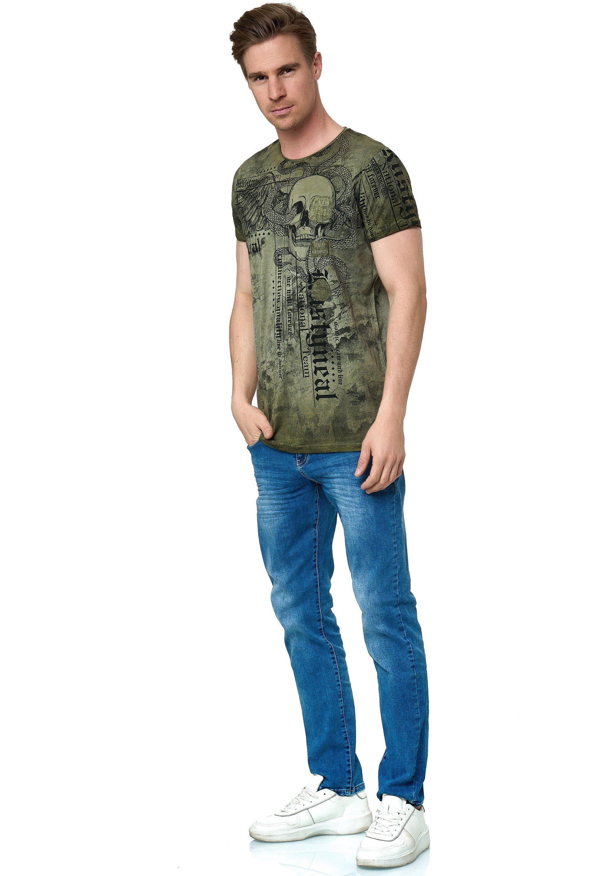 Rusty Neal T-Shirt mit coolem Allover-Print khaki