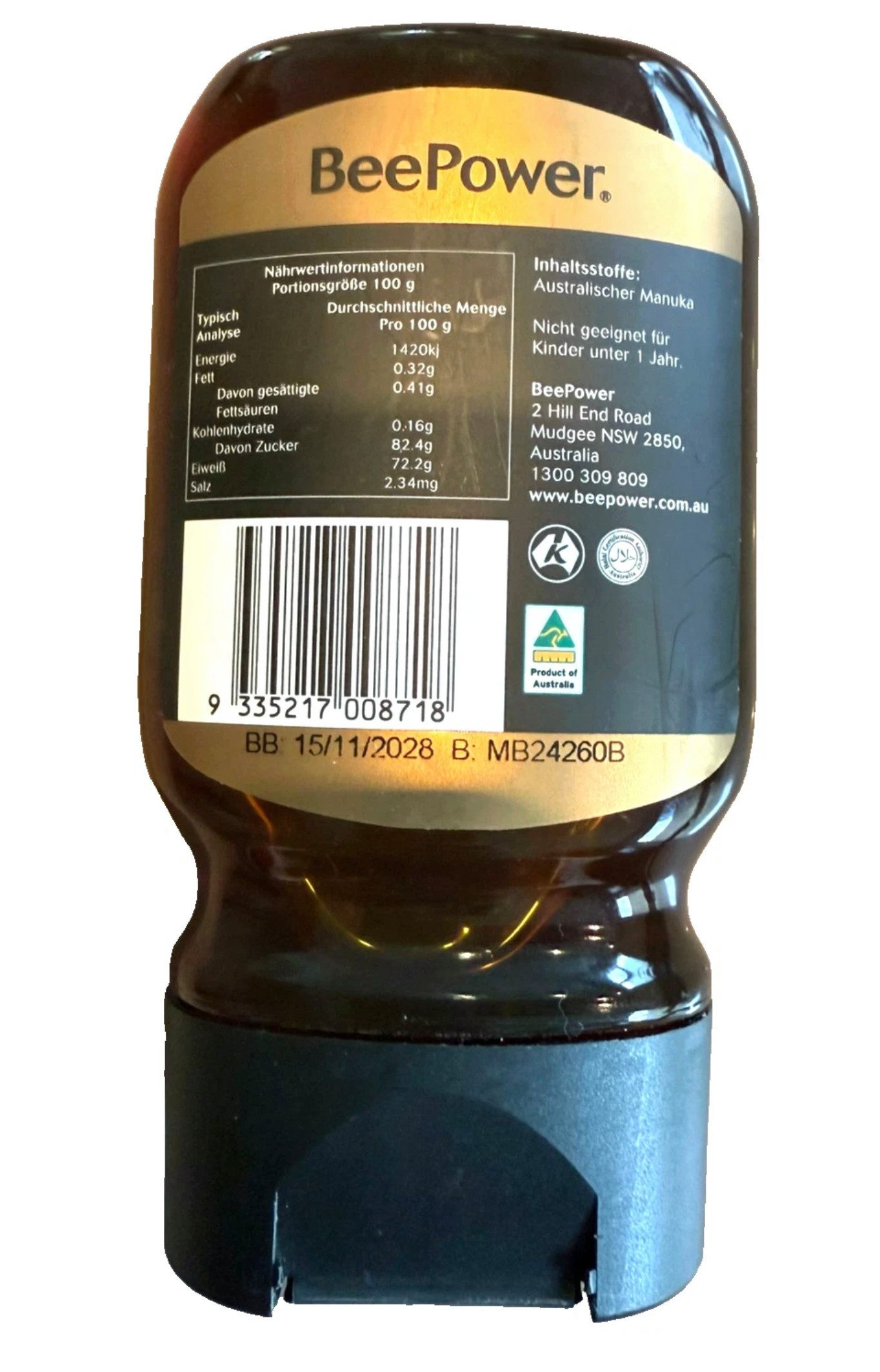 BeePower Honig Manuka-Honig Australischer MGO 50+ Halal Kosher ISO HACCP 400g, 1 x 1 St., Australian Manuka Honey Association Member