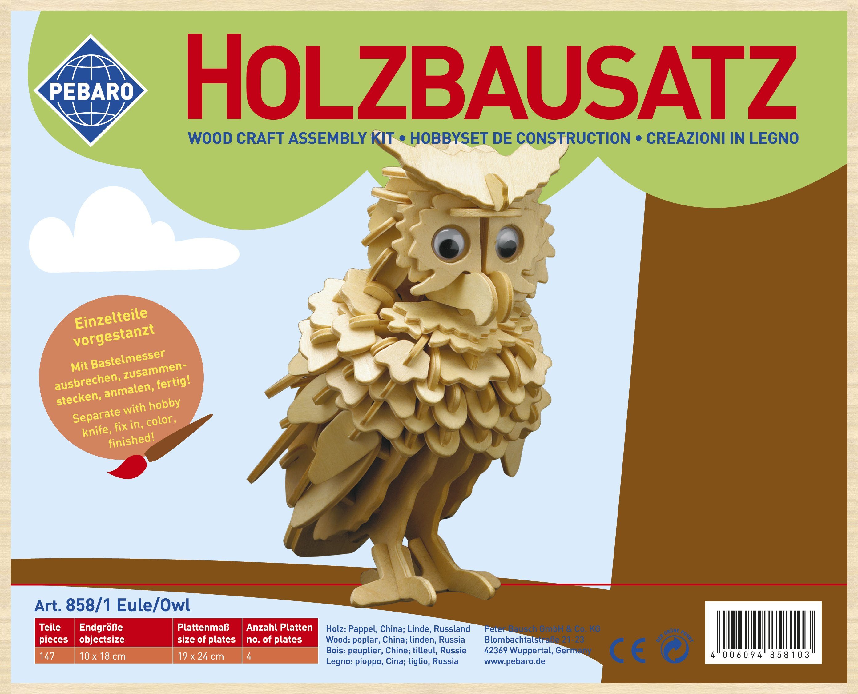 Pebaro 3D-Puzzle Holzbausatz Eule, 858/1, 147 Puzzleteile günstig online kaufen
