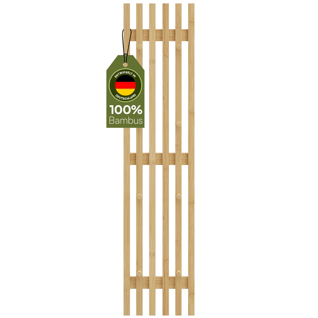 Bellamio Garderobenpaneel Sava, Wandpaneel für Flur, 8 Kleiderhaken (1 St), Flurgarderobe aus Bambus, 110x25 cm