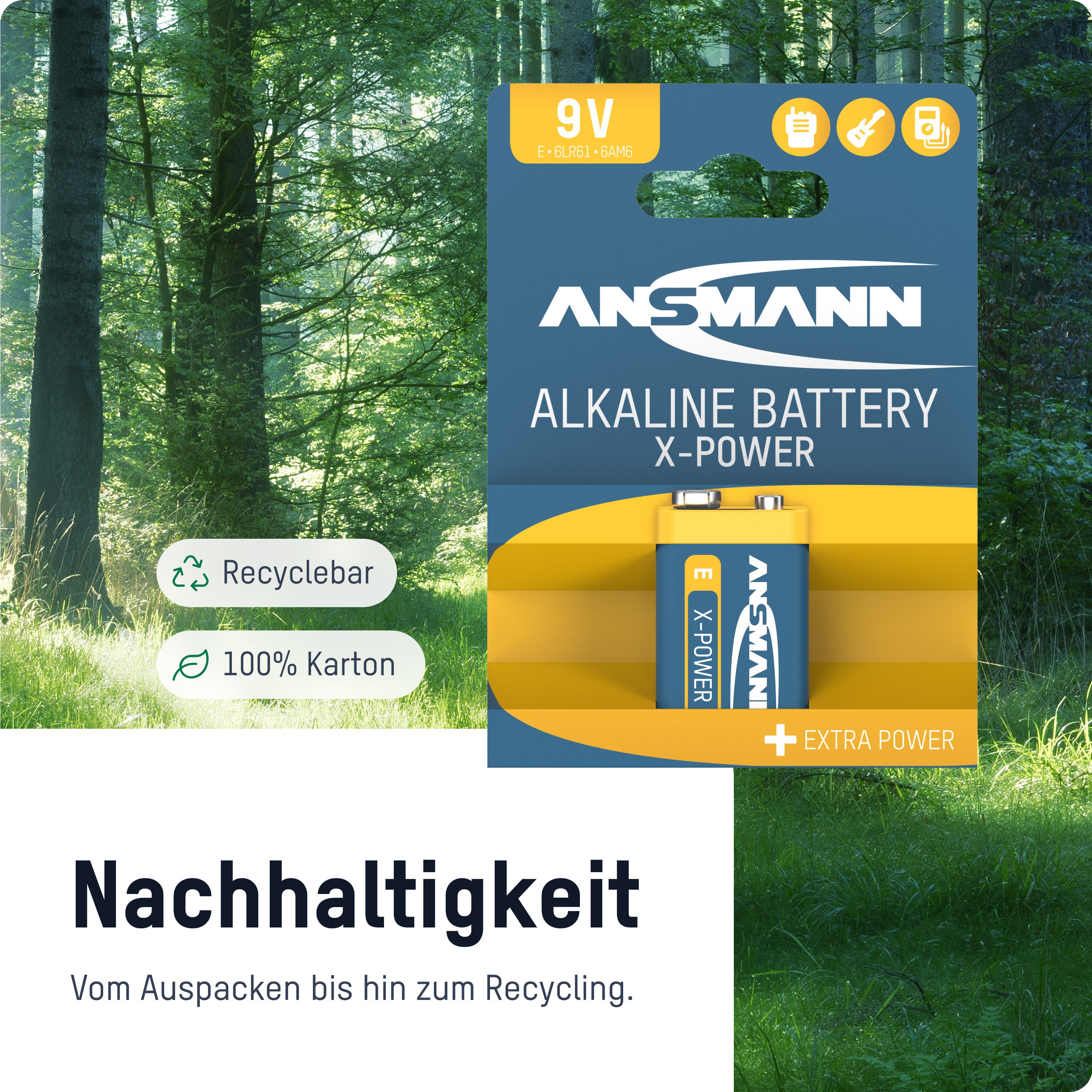9V Blockbatterie,1 Stück,Alkaline Block E Batterie