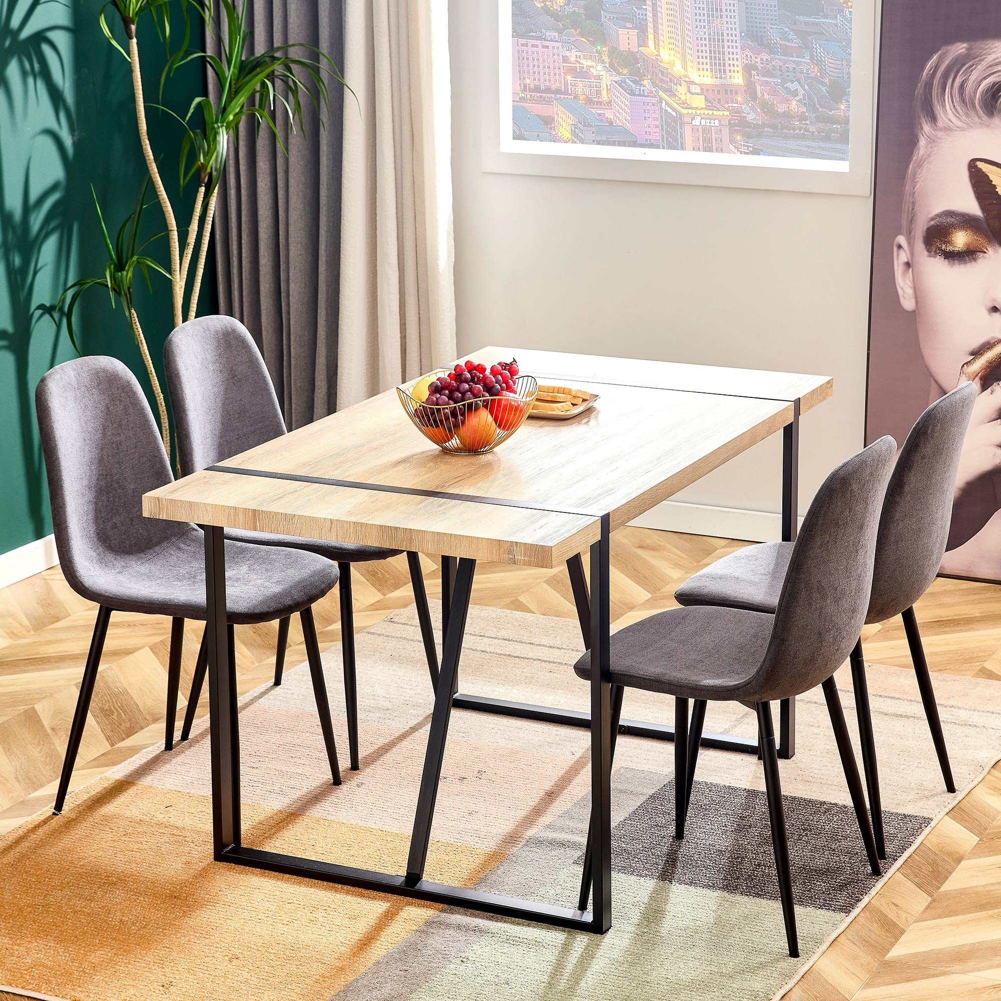 Merax Esszimmerstuhl mit Bezug aus Leinen und Metallbeine (4 St), Küchenstuhl mit Rückenlehne, Polsterstuhl, Wohnzimmerstuhl Grau | Grau