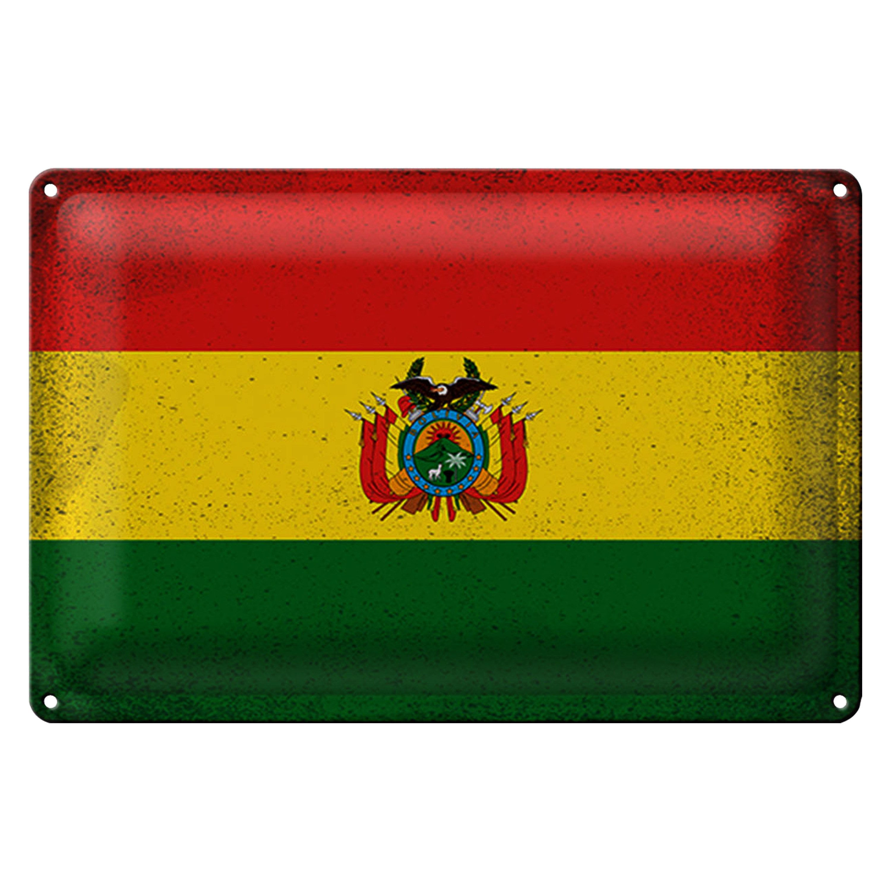 Metallschild Flagge Bolivien 18x12cm Flag of Bolivia Vintage