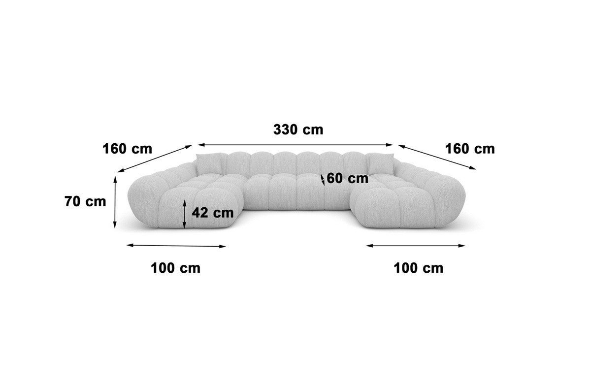 Sofa Dreams Loungesofa Maleron U Form Studio Design Couch, 6-Sitzer, Polster Wohnlandschaft, Strukturstoff Bezug Dunkelgrau