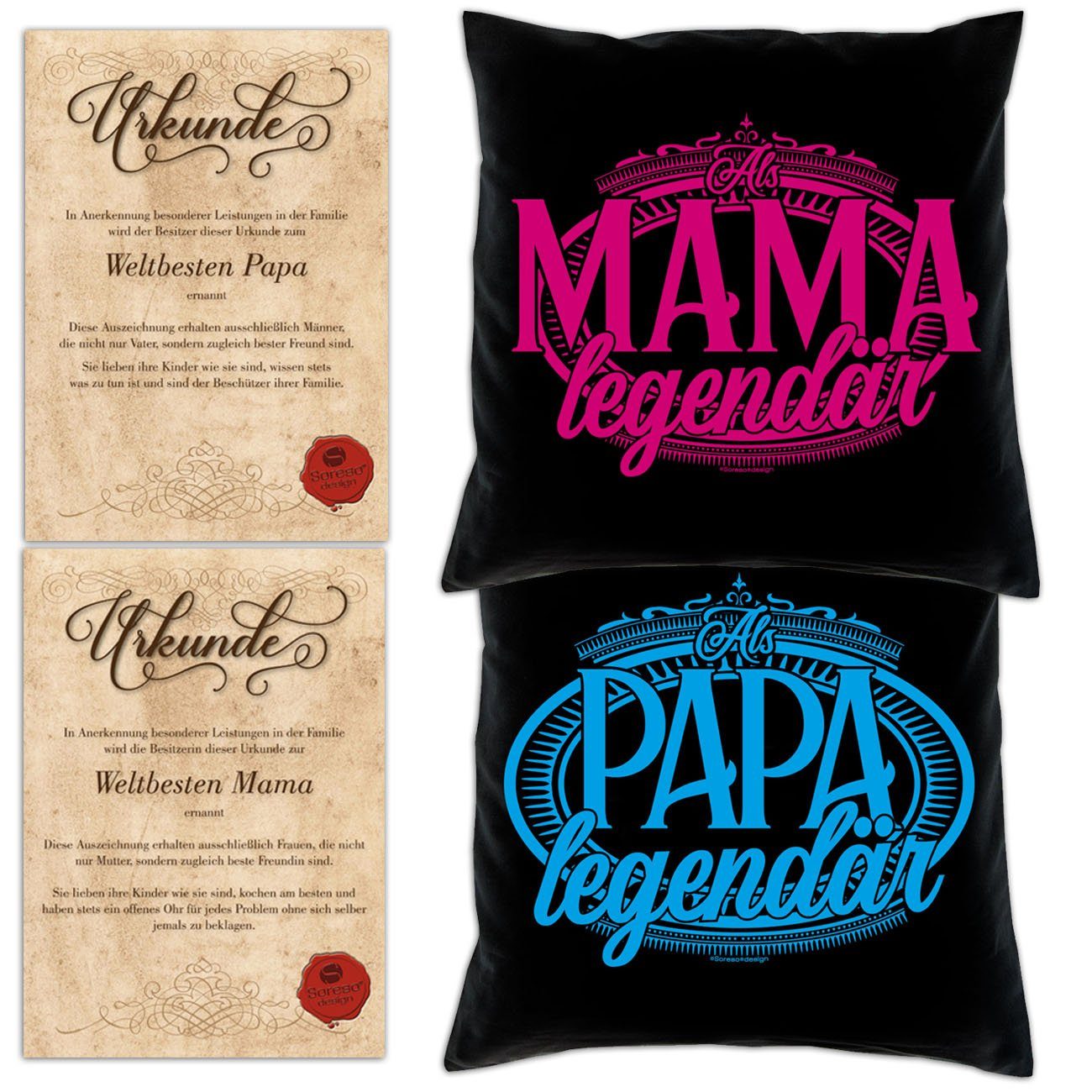 Eltern Als Mama Dekokissen legendär schwarz Weihnachtsgeschenk Soreso® für Urkunden, Als mit legendär Papa Kissen-Set