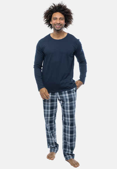 Schiesser Pyjama Mix (Set, 2 tlg) Schlafanzug - Baumwolle - Langarm-Shirt mit Rundhals-Ausschnitt