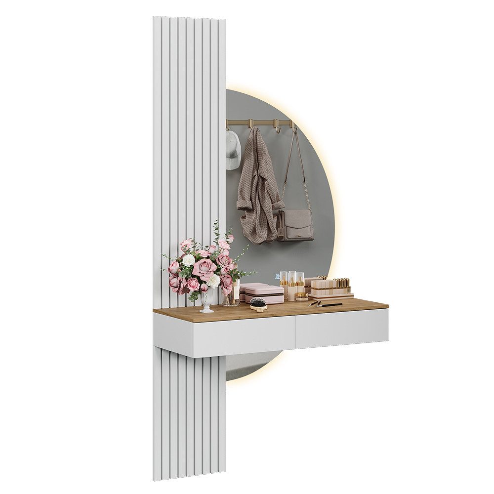 Vicco Schminktisch Melina, Weiß/Eiche, 100 cm mit LED-Spiegel günstig online kaufen