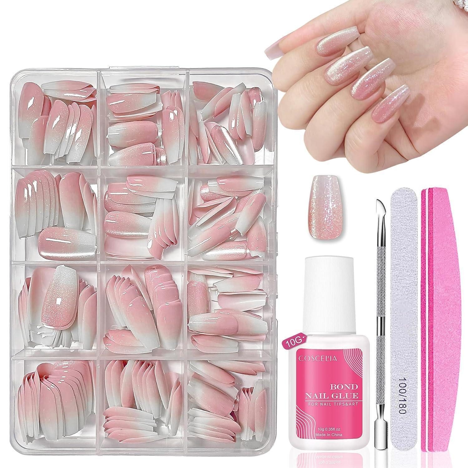 LuxusKollektion Kunstfingernägel Nagel Tips 240 Rosa Glitzer Cat Eye Falsche Rosa Glitzer Ballerina