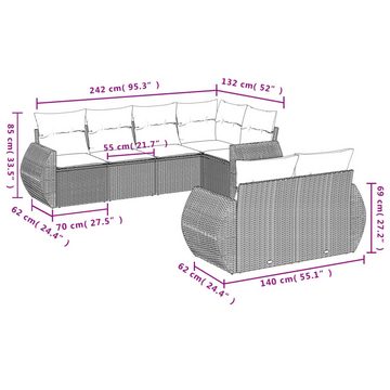 vidaXL Loungesofa 7-tlg. Garten-Sofagarnitur mit Kissen Schwarz Poly Rattan, 1 Teile