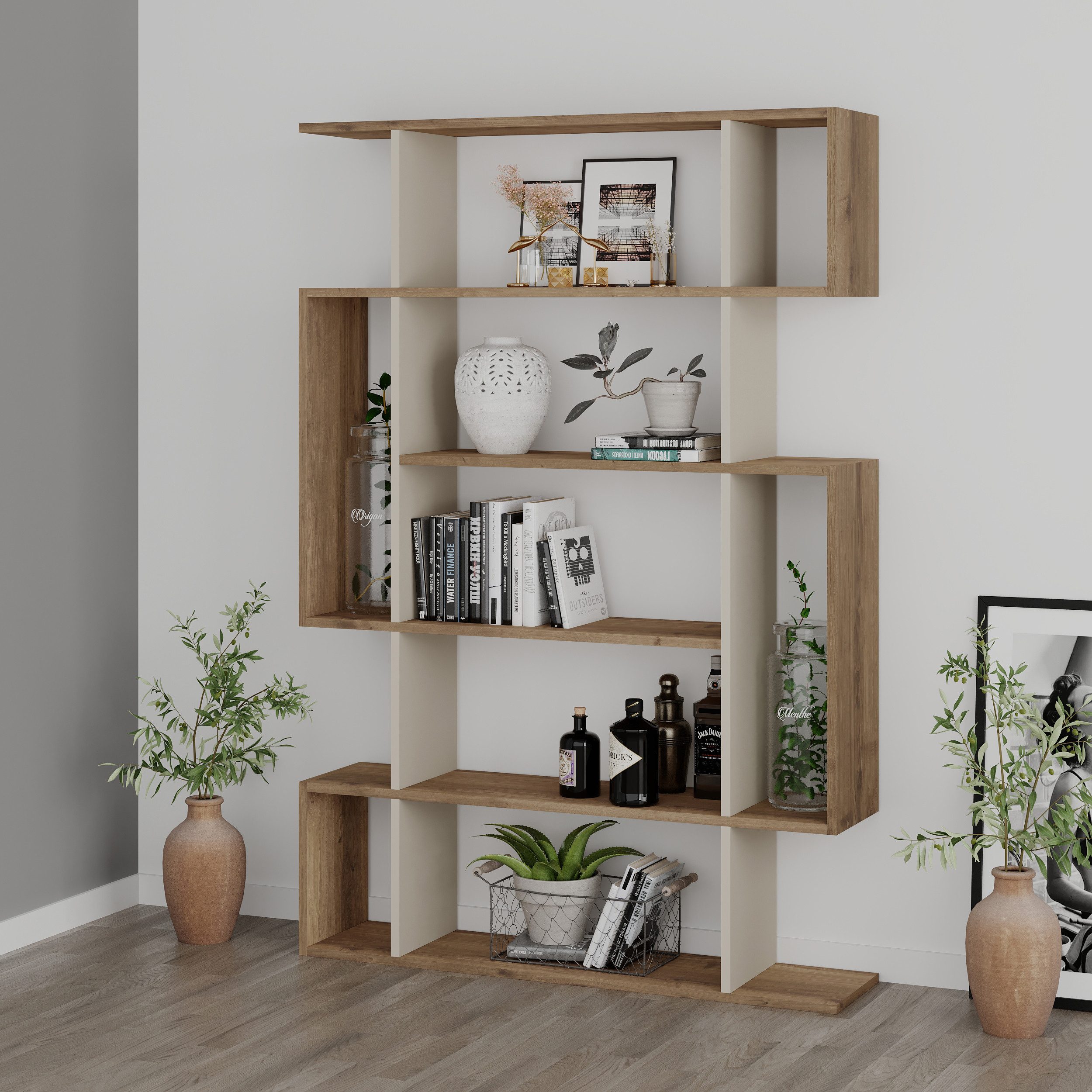 Decortie Bücherregal Mito, Modernes Bücherregal, Vitrine, 108,5 x 25,5 x 161 cm