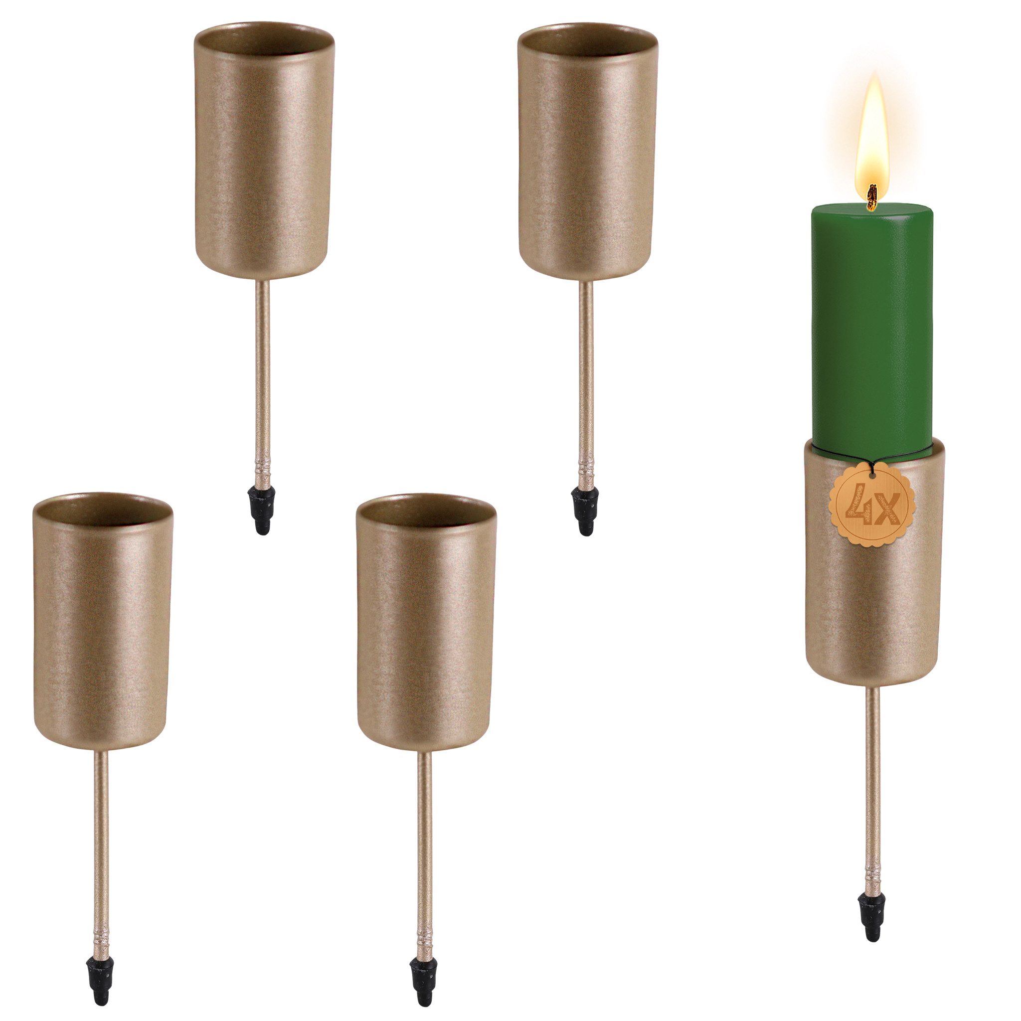 matches21 HOME & HOBBY Kerzenhalter Kerzenhalter 4er Set Metall Gold Ø 2,3 cm mit Stab (4 St), Adventskranz Kerzentüllen für Stabkerzen