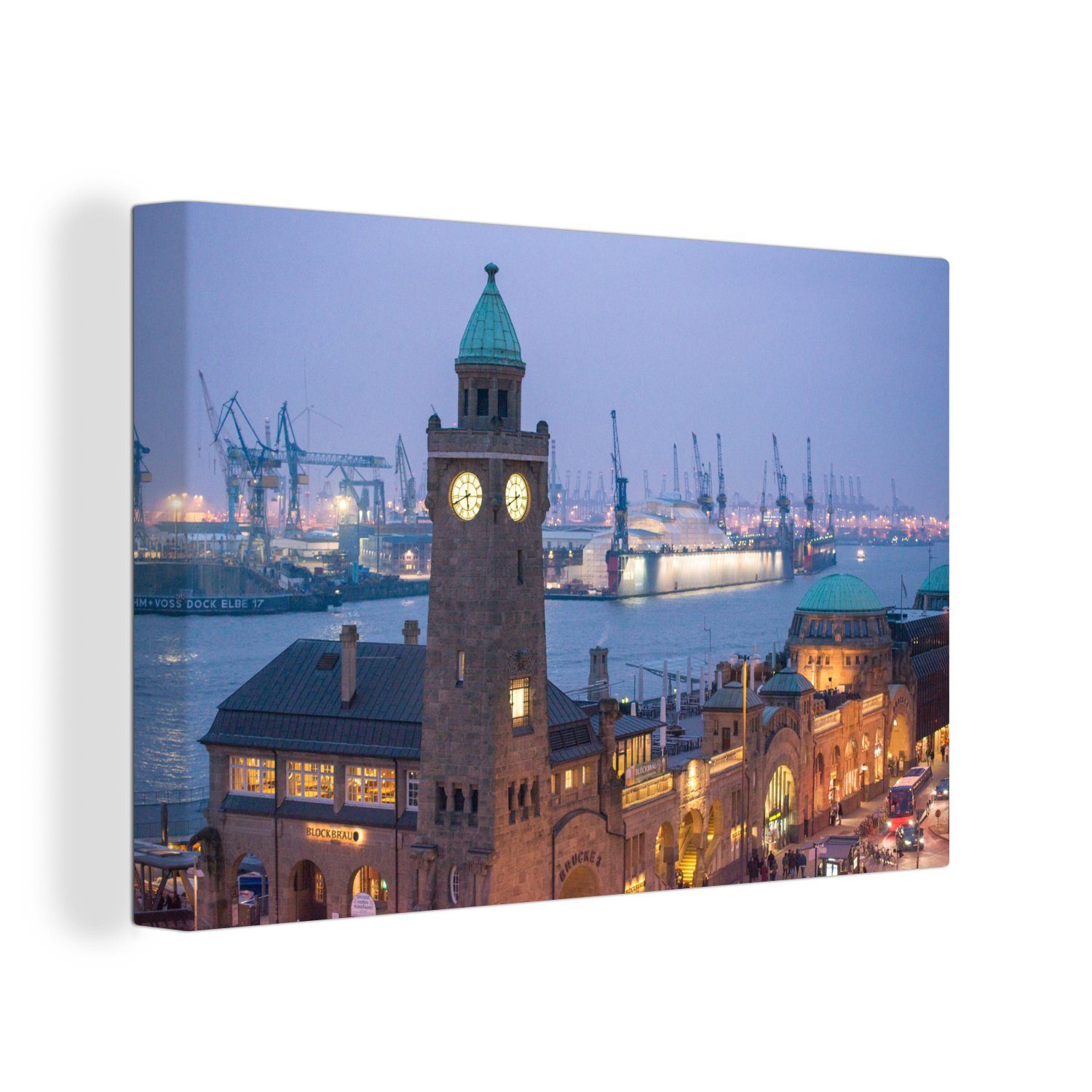 OneMillionCanvasses® Leinwandbild Blick über den Hamburger Hafen, (1 St), Wandbild Leinwandbilder, Aufhängefertig, Wanddeko, 30x20 cm